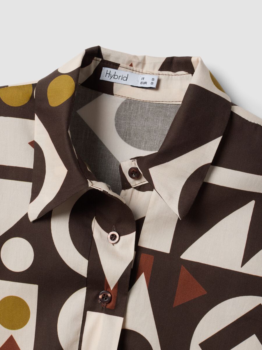 Brown stretch-cotton dress with geometric pattern, regular fit_5