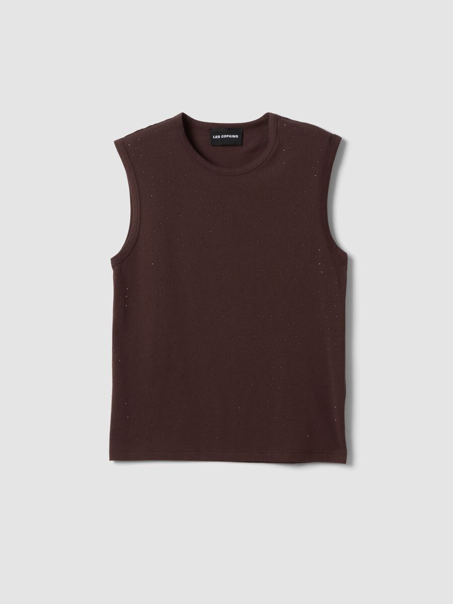 Top senza maniche fitted marrone in misto cotone_4