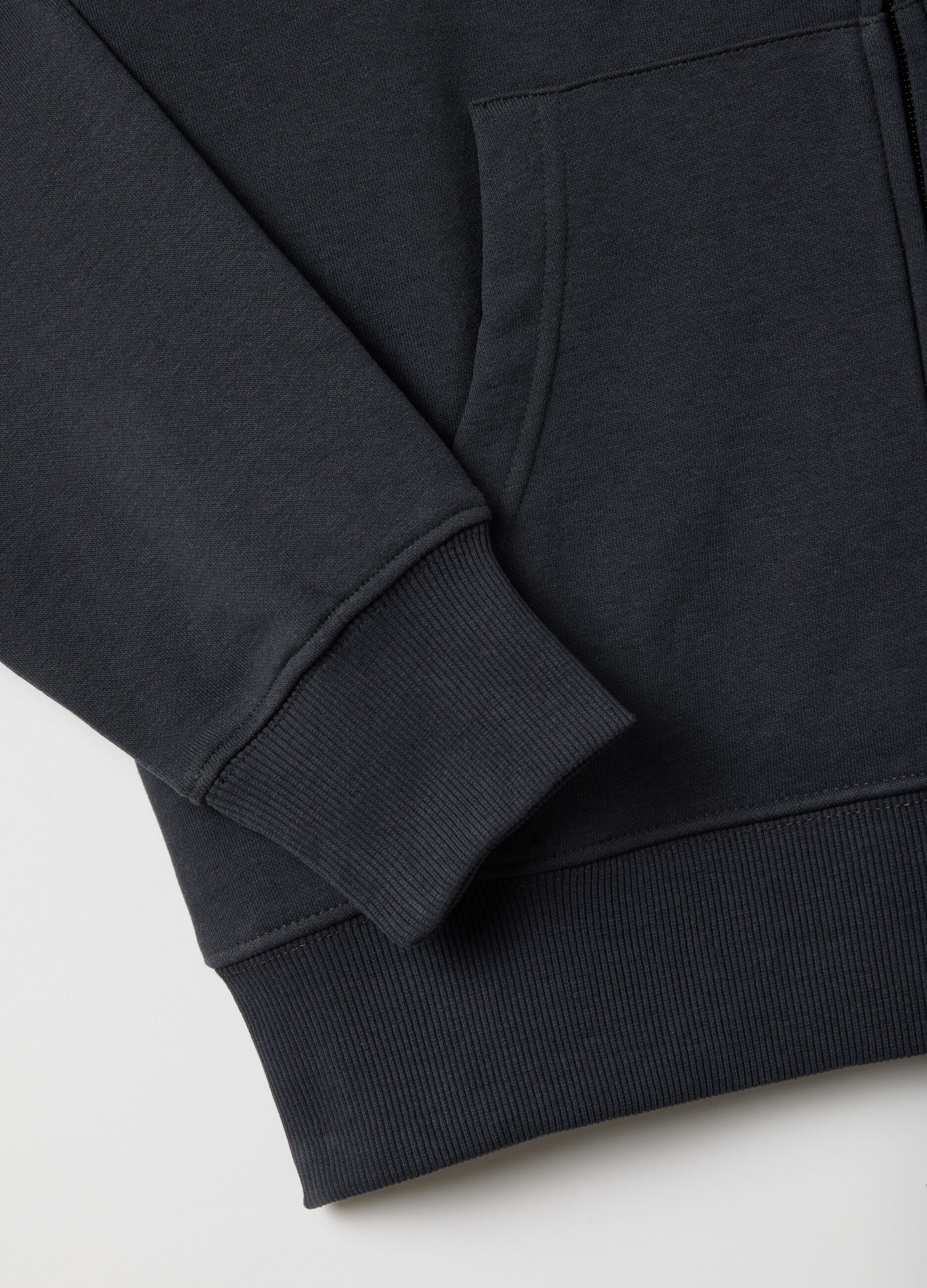 Black regular fit cotton-blend hoodie with zip