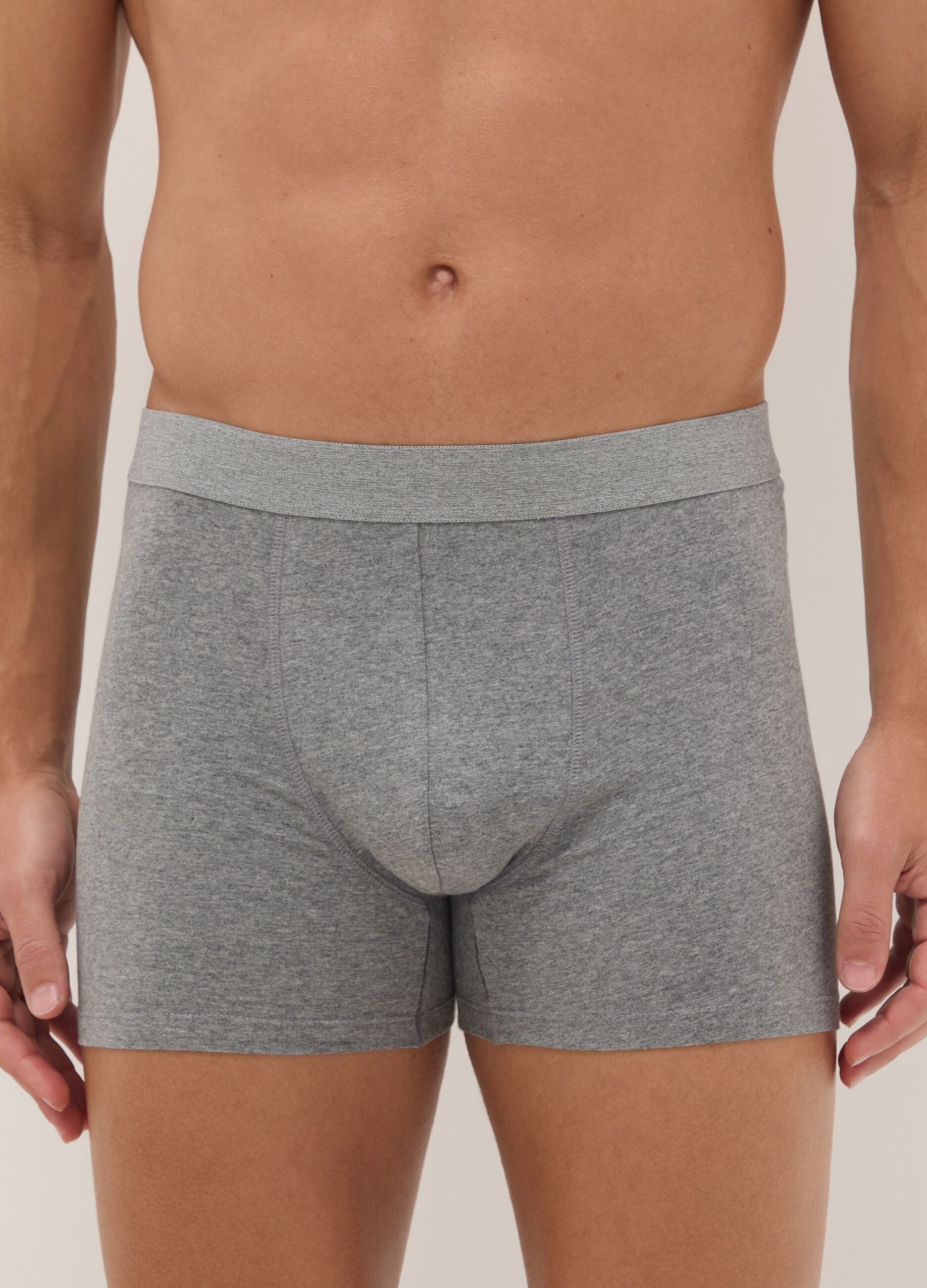 3-pack of grey midi boxer briefs in stretch organic cotton, regular fit