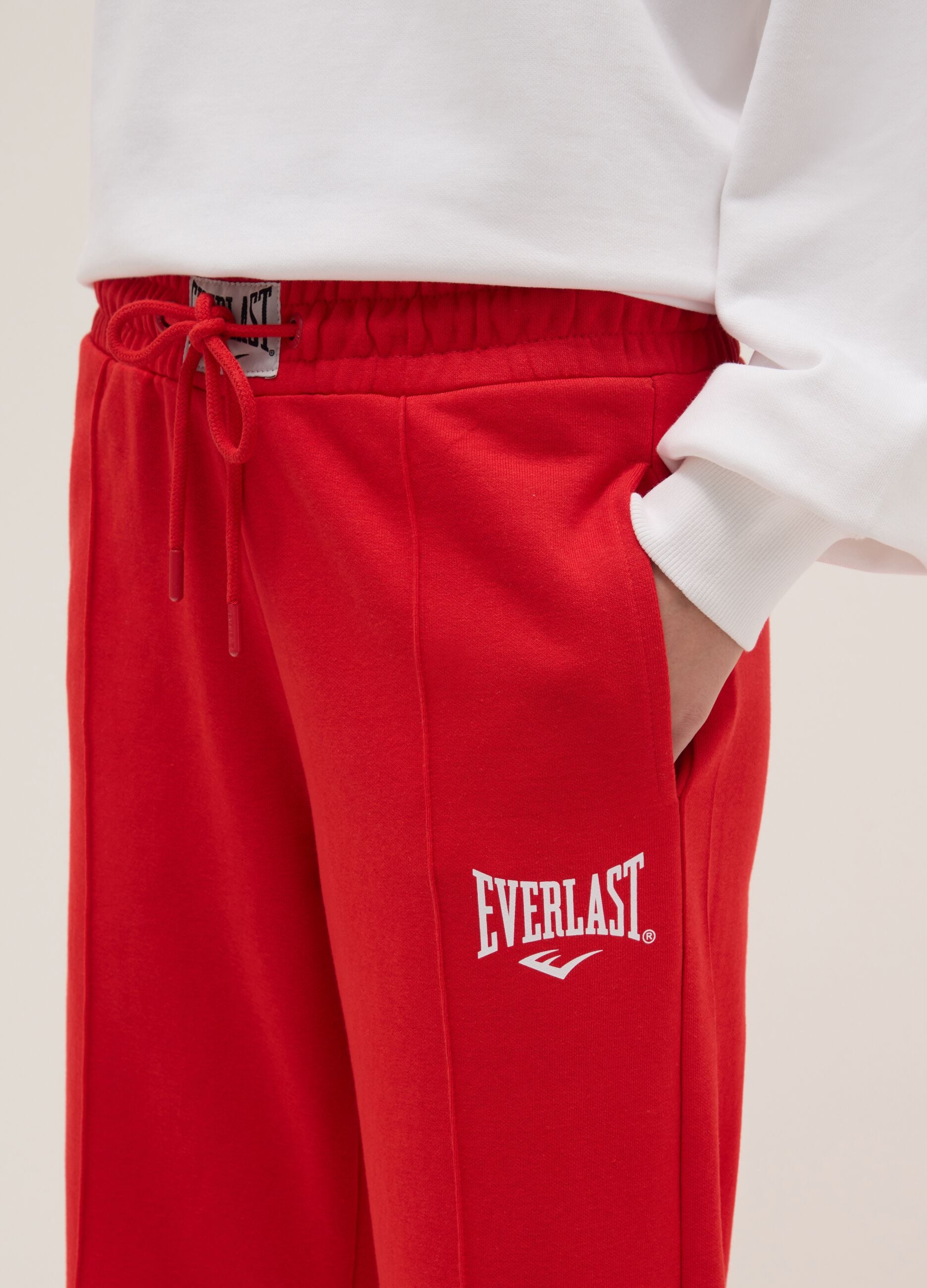 Red wide-leg cotton blend trousers regular fit with Everlast logo