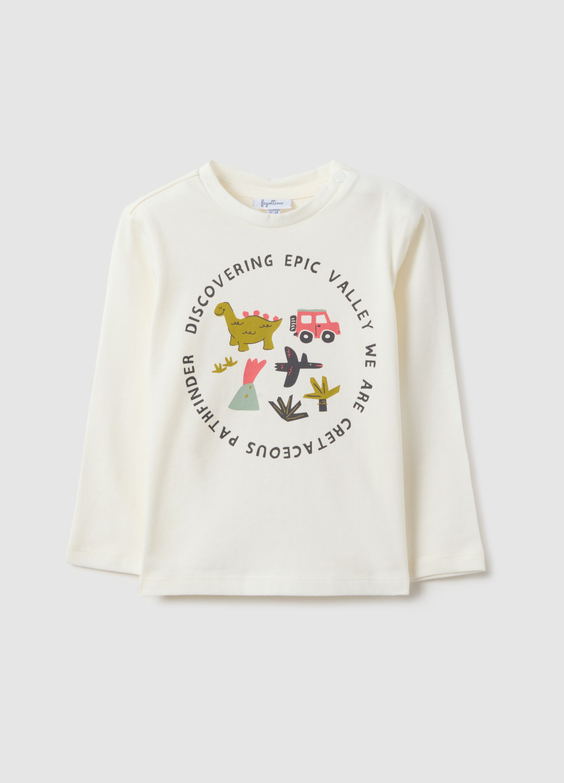 White pure cotton T-shirt regular fit with prints for boy