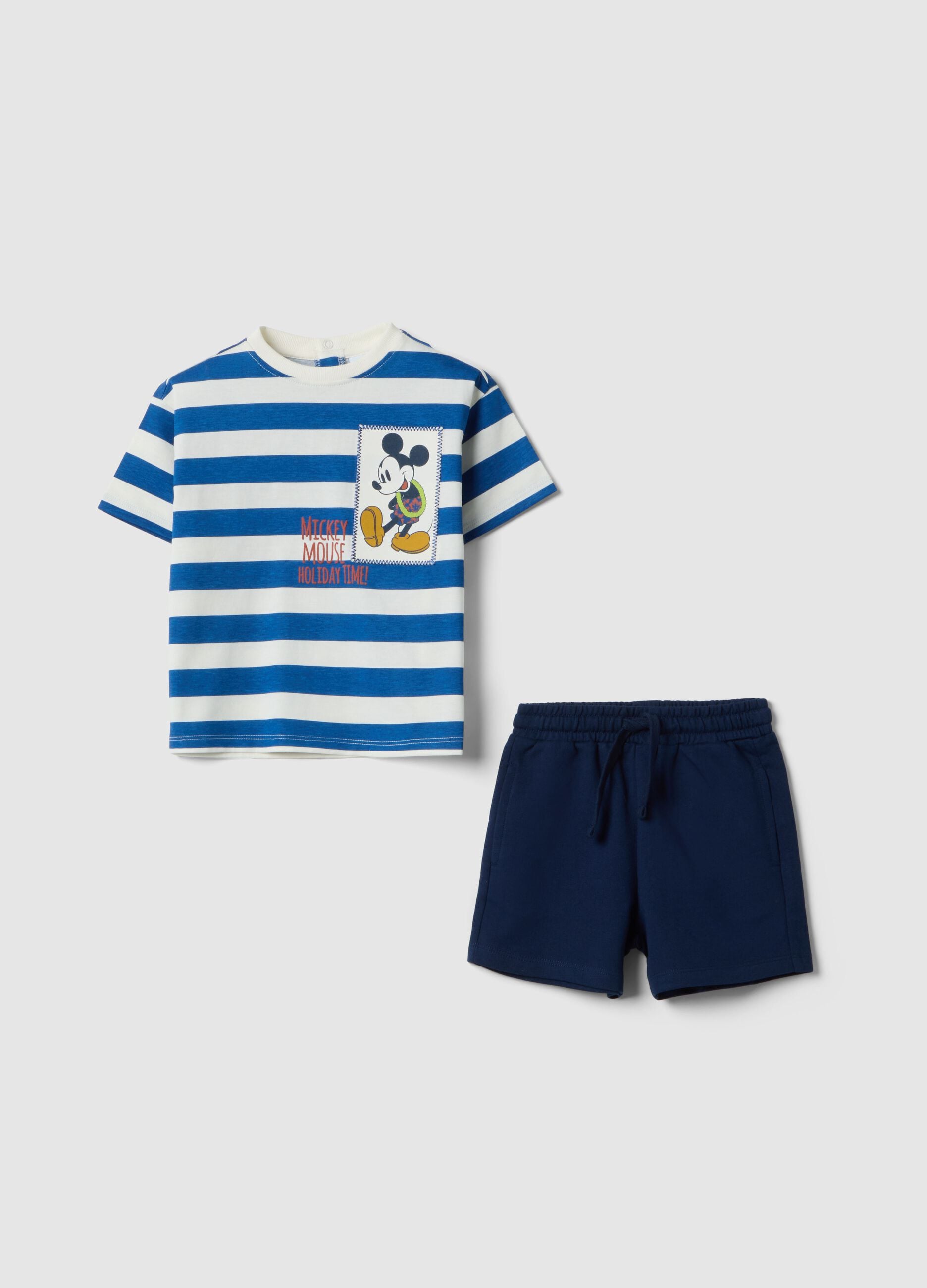 Multicolour pure cotton T-shirt and shorts set for boys featuring Mickey Mouse