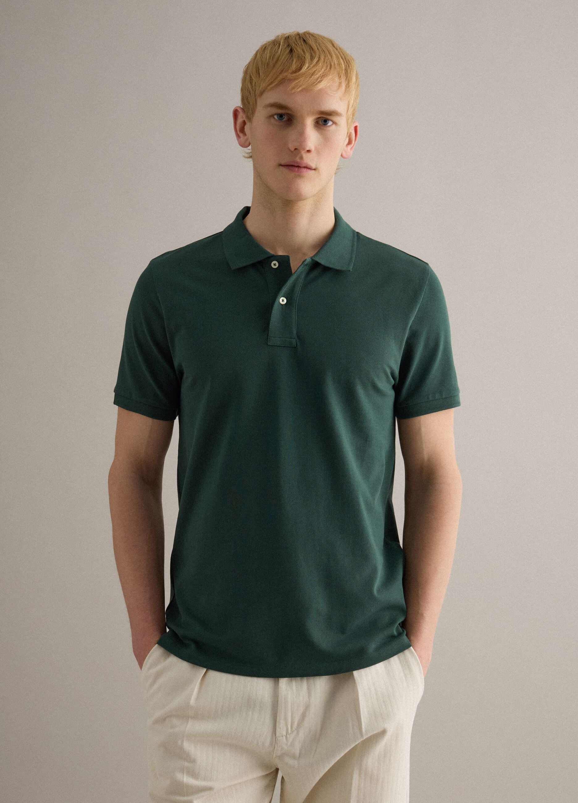 Green Supima cotton polo shirt, regular fit