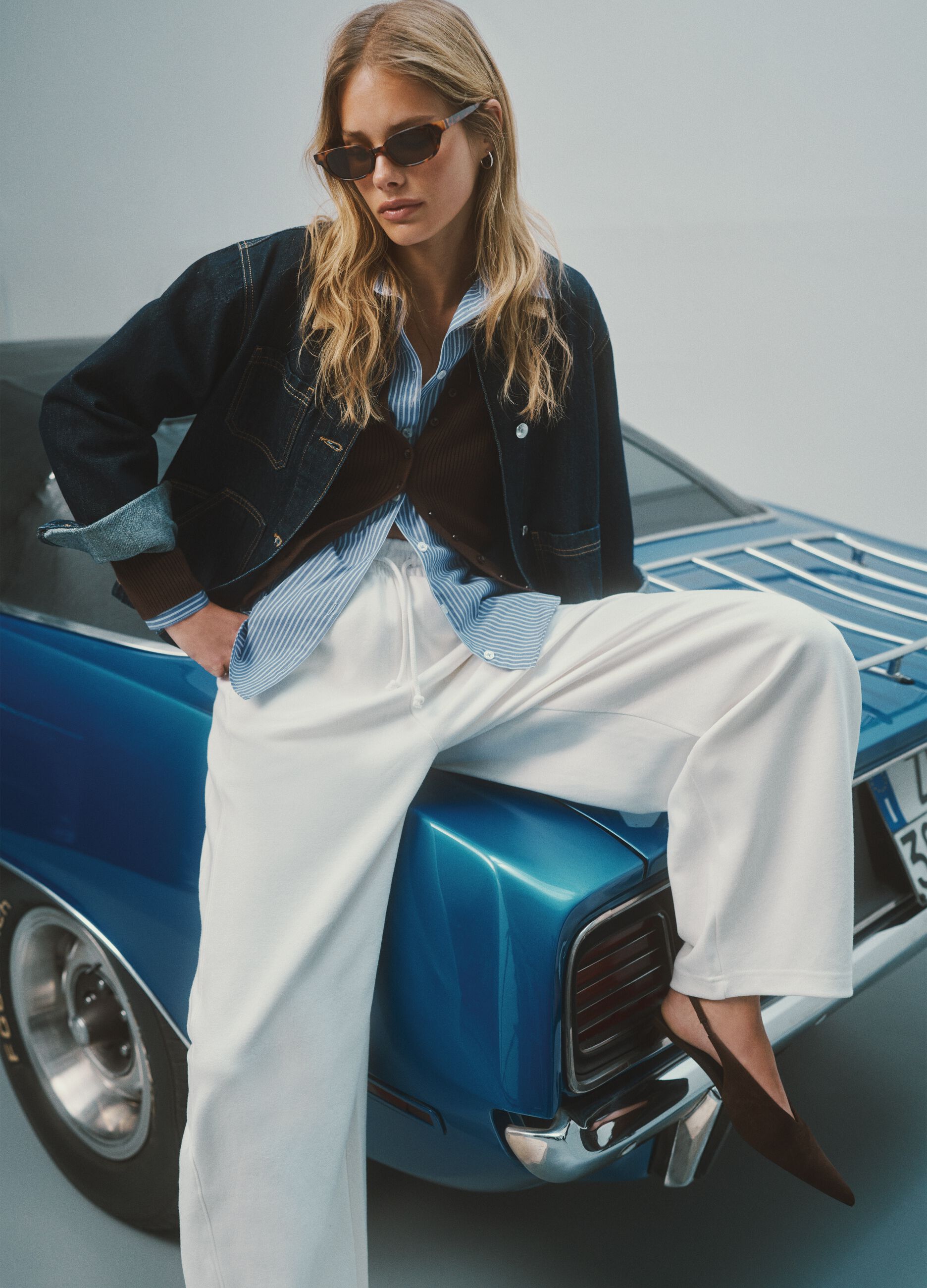 White Stretch Cotton Baggy Trousers