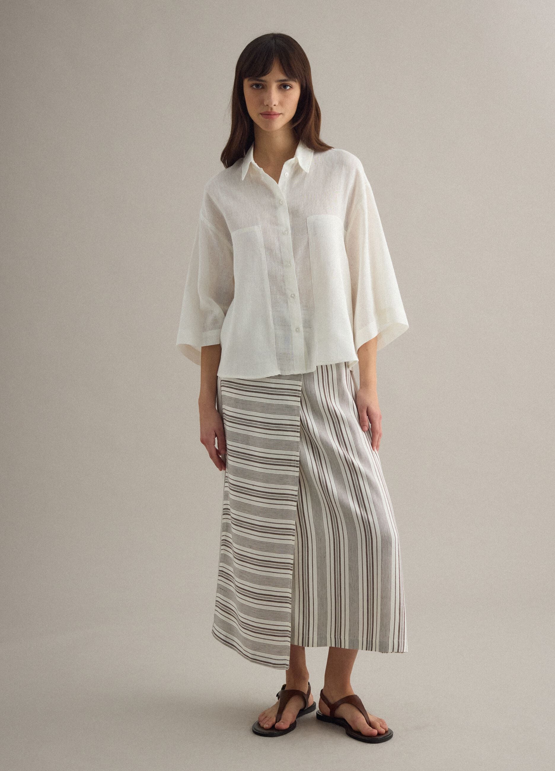 White oversized fit linen blend shirt