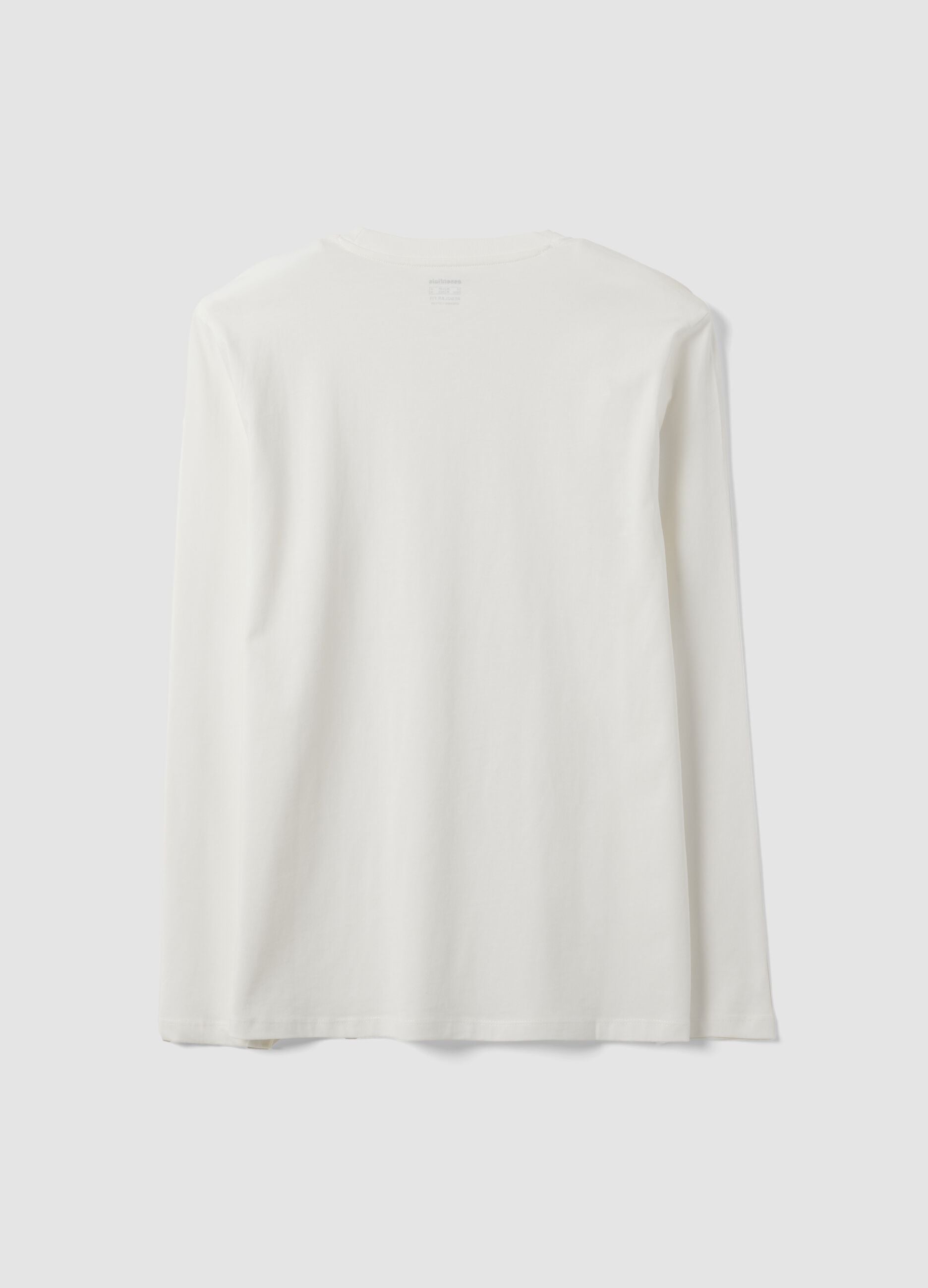 White long-sleeved crew-neck T-shirt in pure organic cotton