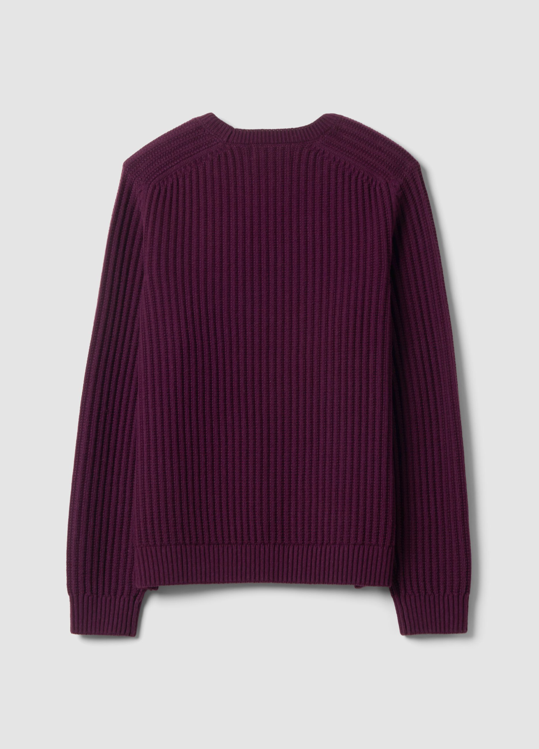 Maglia viola in misto cotone a coste con girocollo regular fit