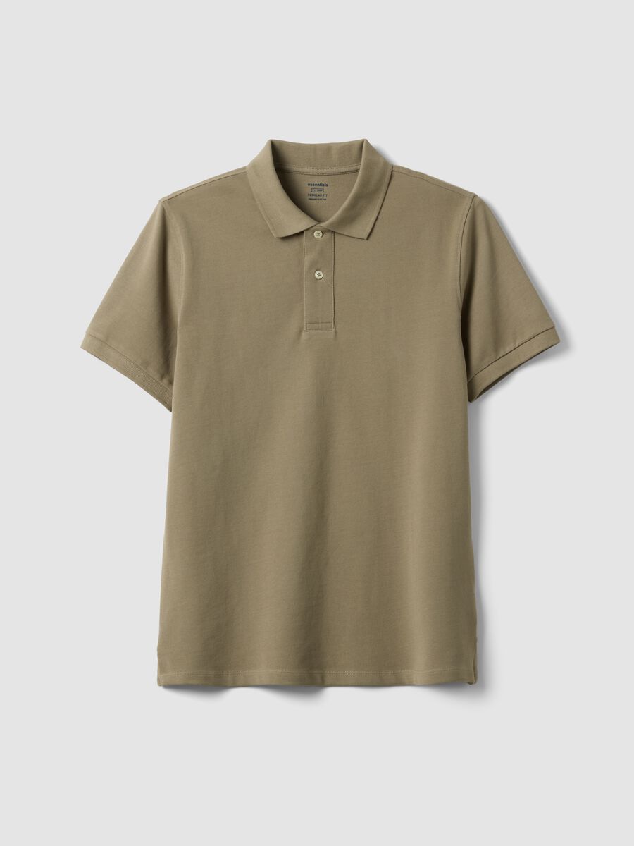 Beige short-sleeve organic cotton polo shirt, regular fit_4