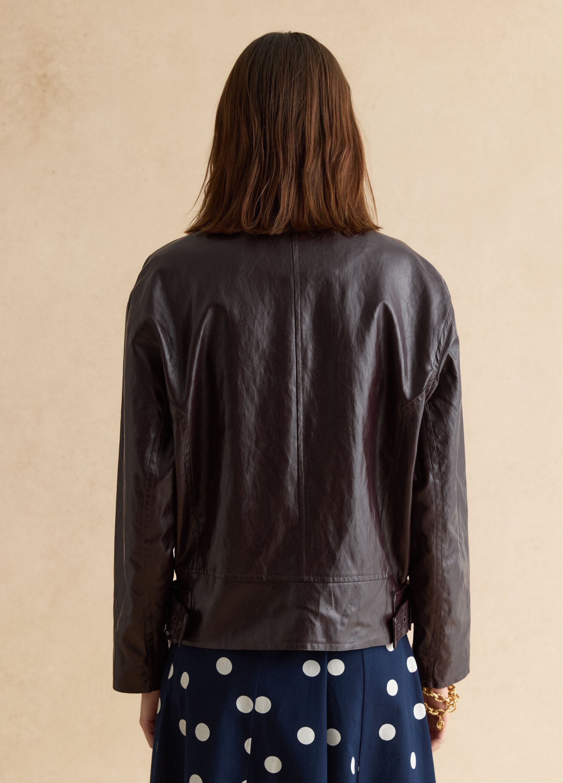 Shiny brown oversized viscose-blend jacket