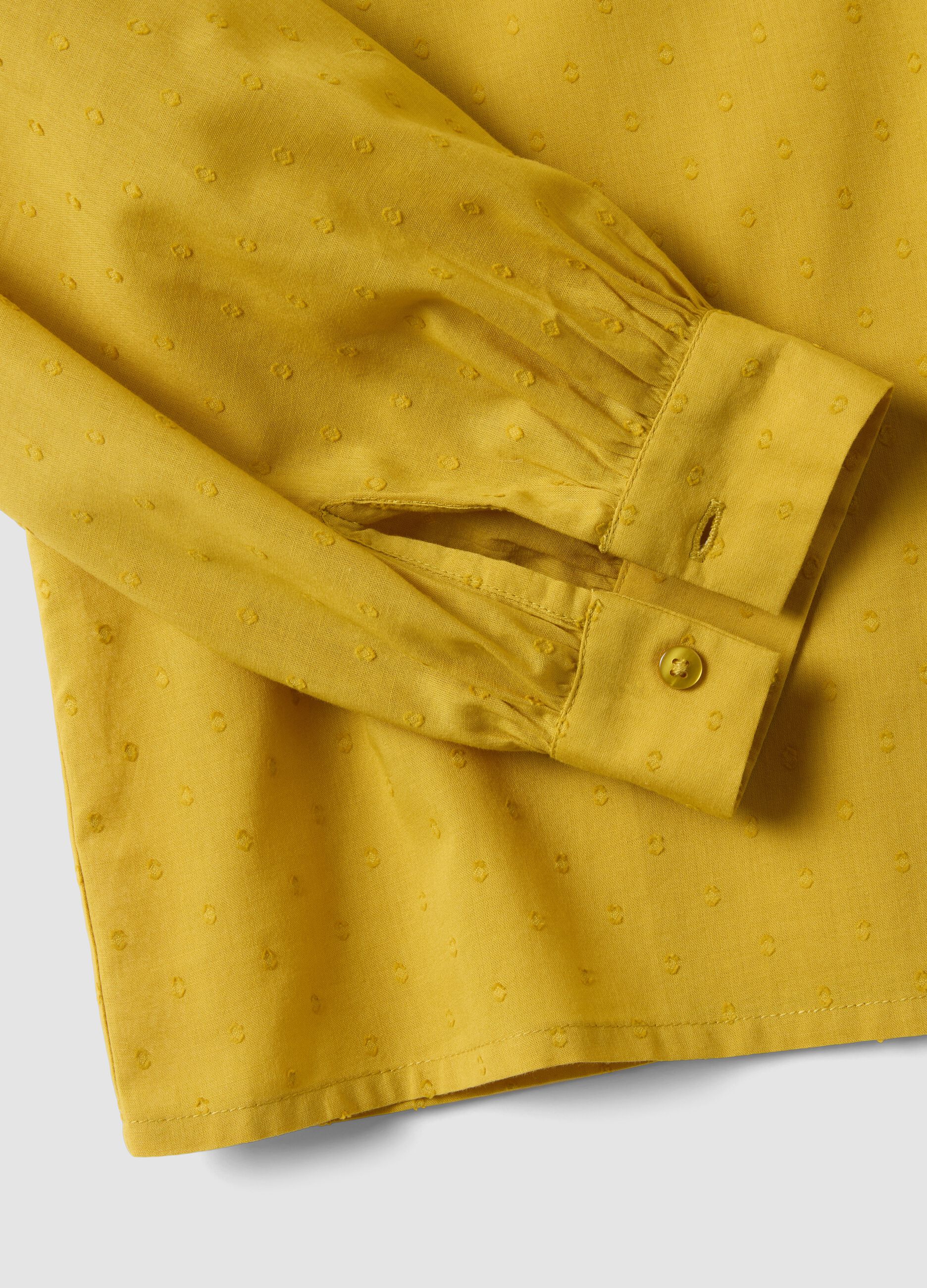 Yellow pure cotton regular fit deep V shirt with polka dots