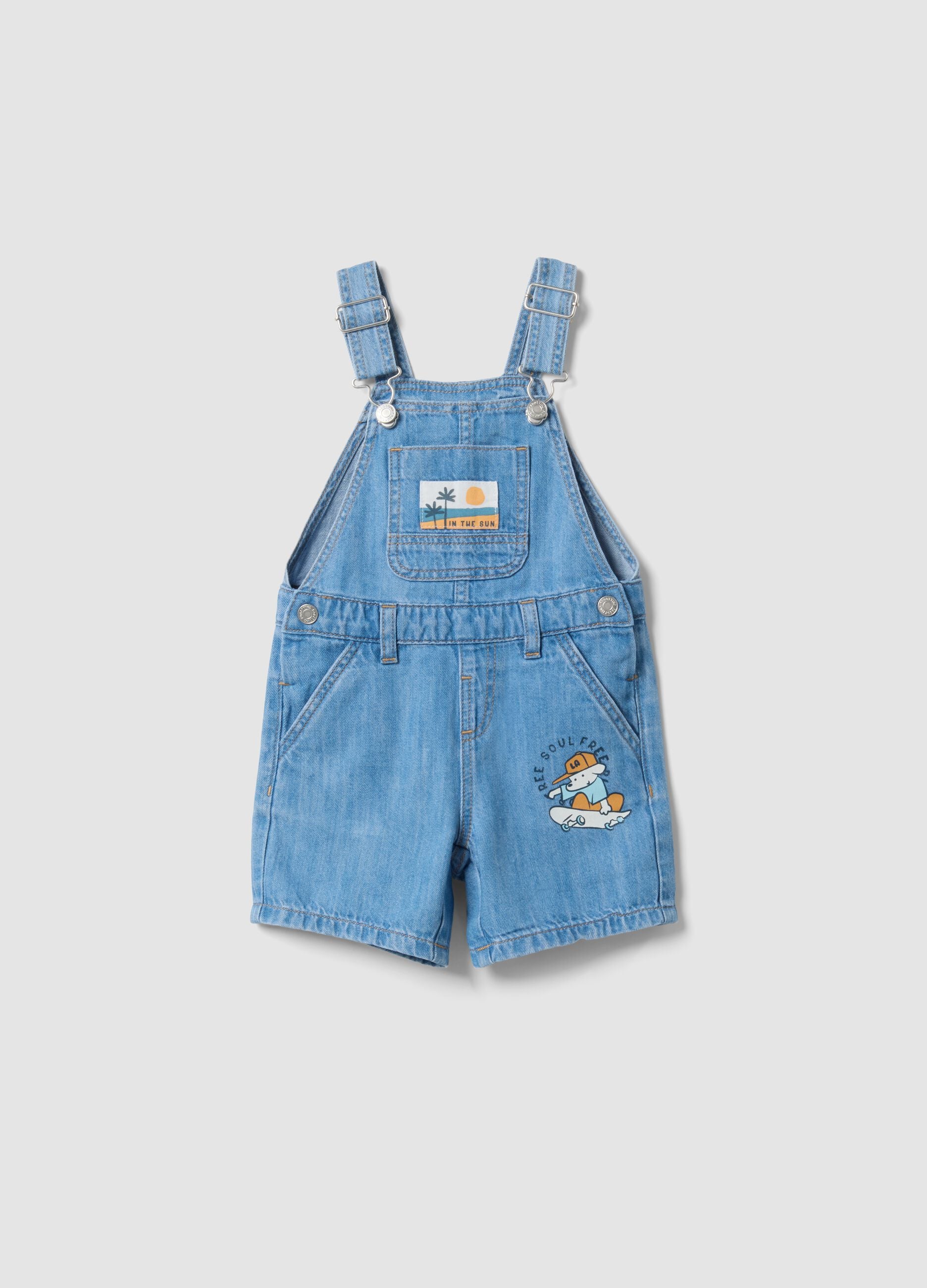 Regular fit baby blue denim cotton dungarees