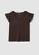 Brown stretch cotton T-shirt with ruffle sleeves, regular fit_4