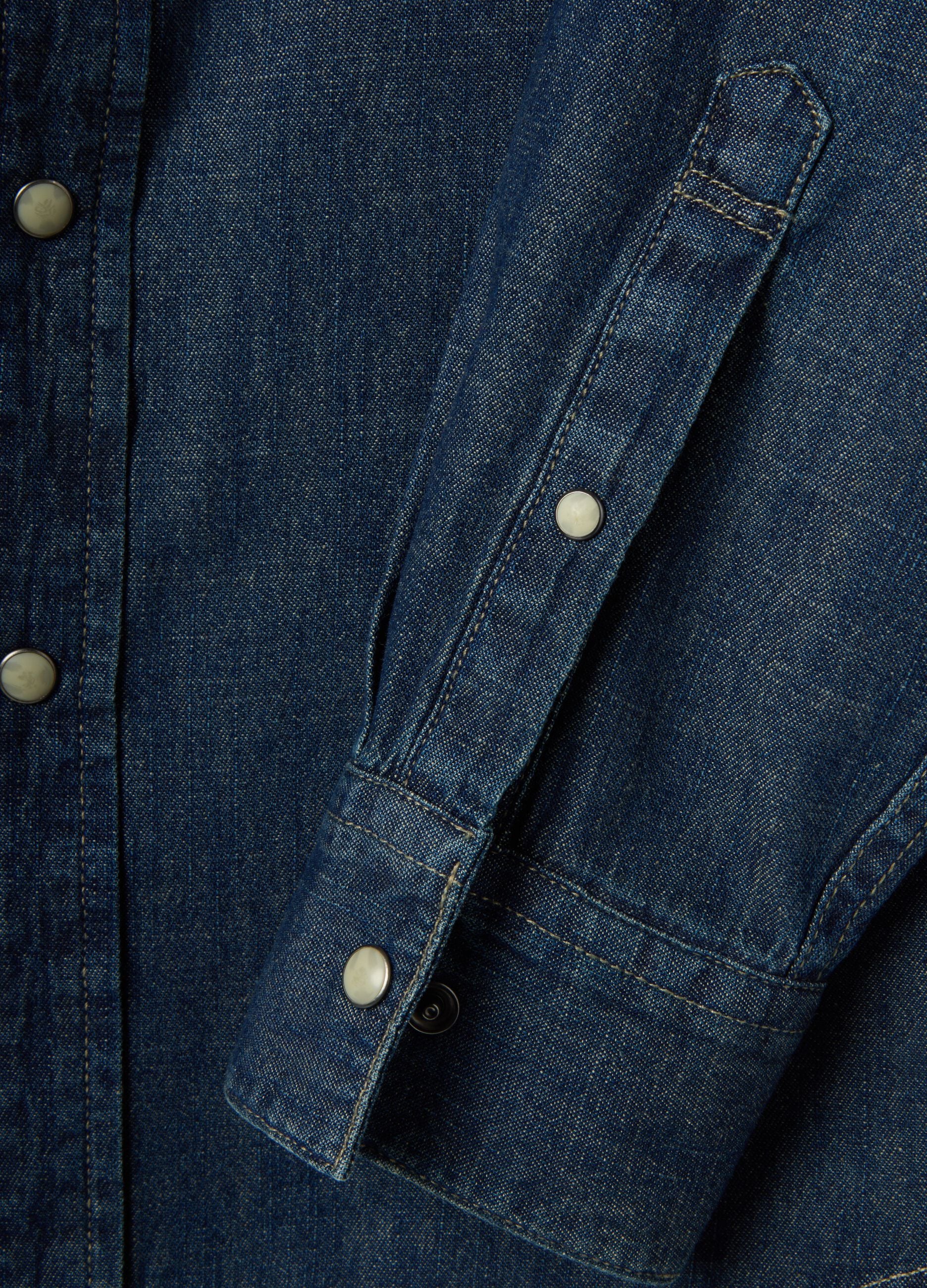 Blue pure cotton denim shirt regular fit with pockets
