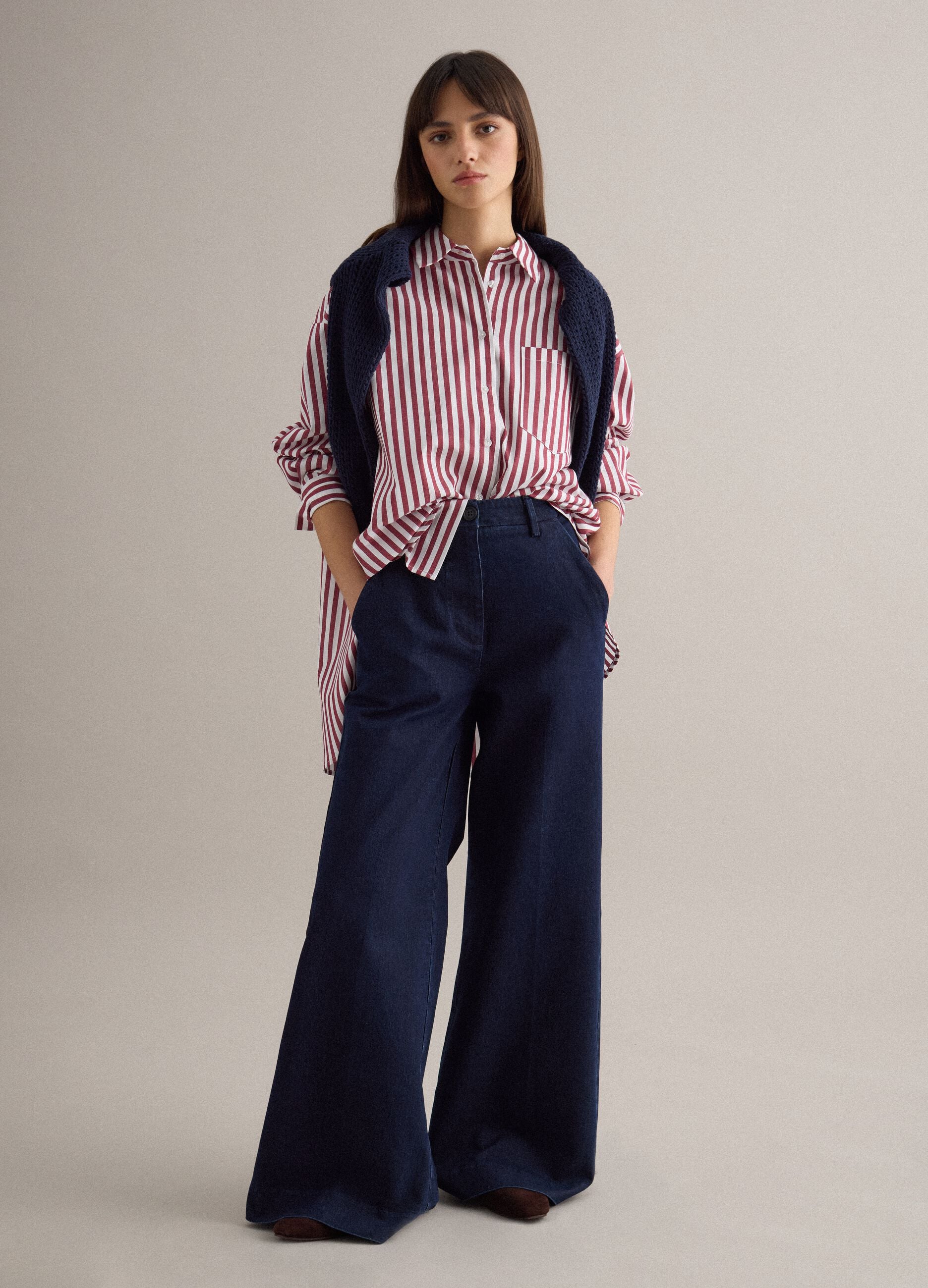 Multicolour striped pure cotton oversized fit shirt