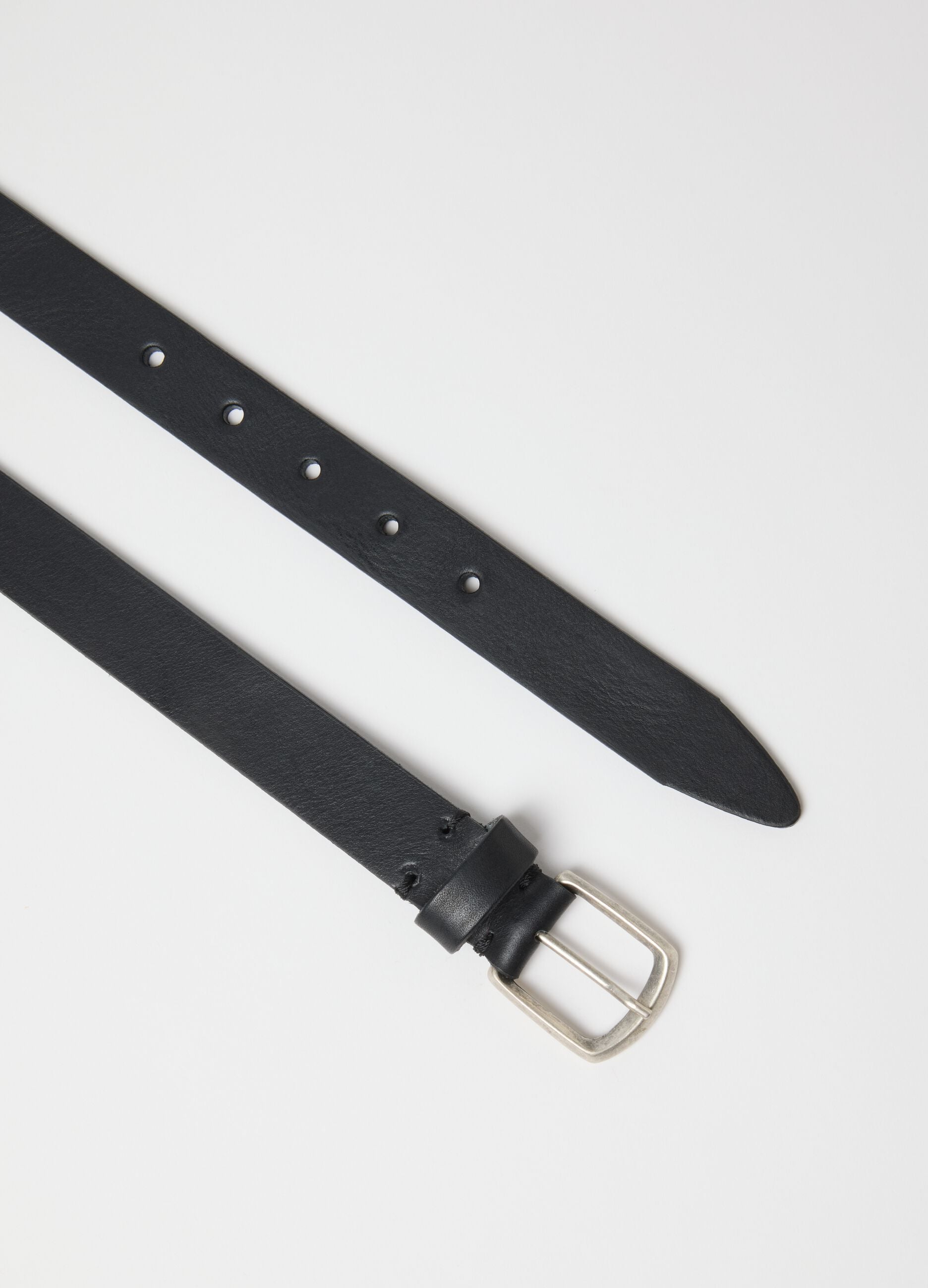 Black genuine leather belt with metal buckle