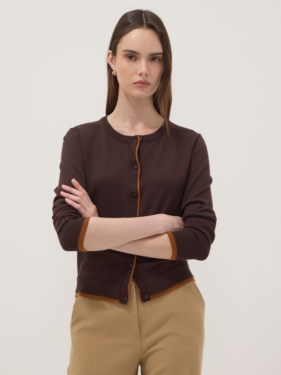 Brown long-sleeved viscose-blend cardigan_1