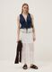 Blue sleeveless denim blouse in pure cotton, slim fit with tie fastening_1