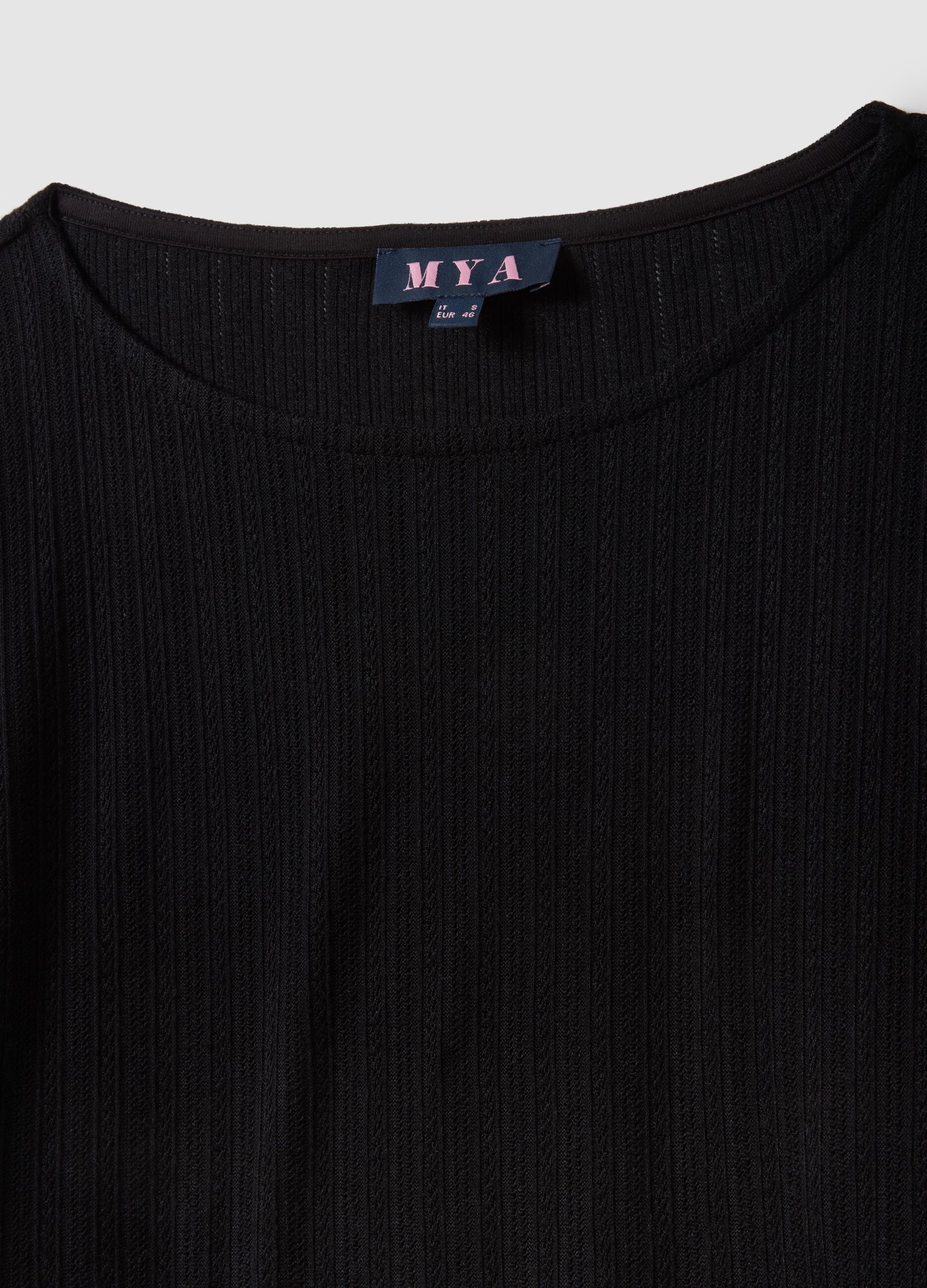 Black regular fit long sleeve t-shirt with boat neckline