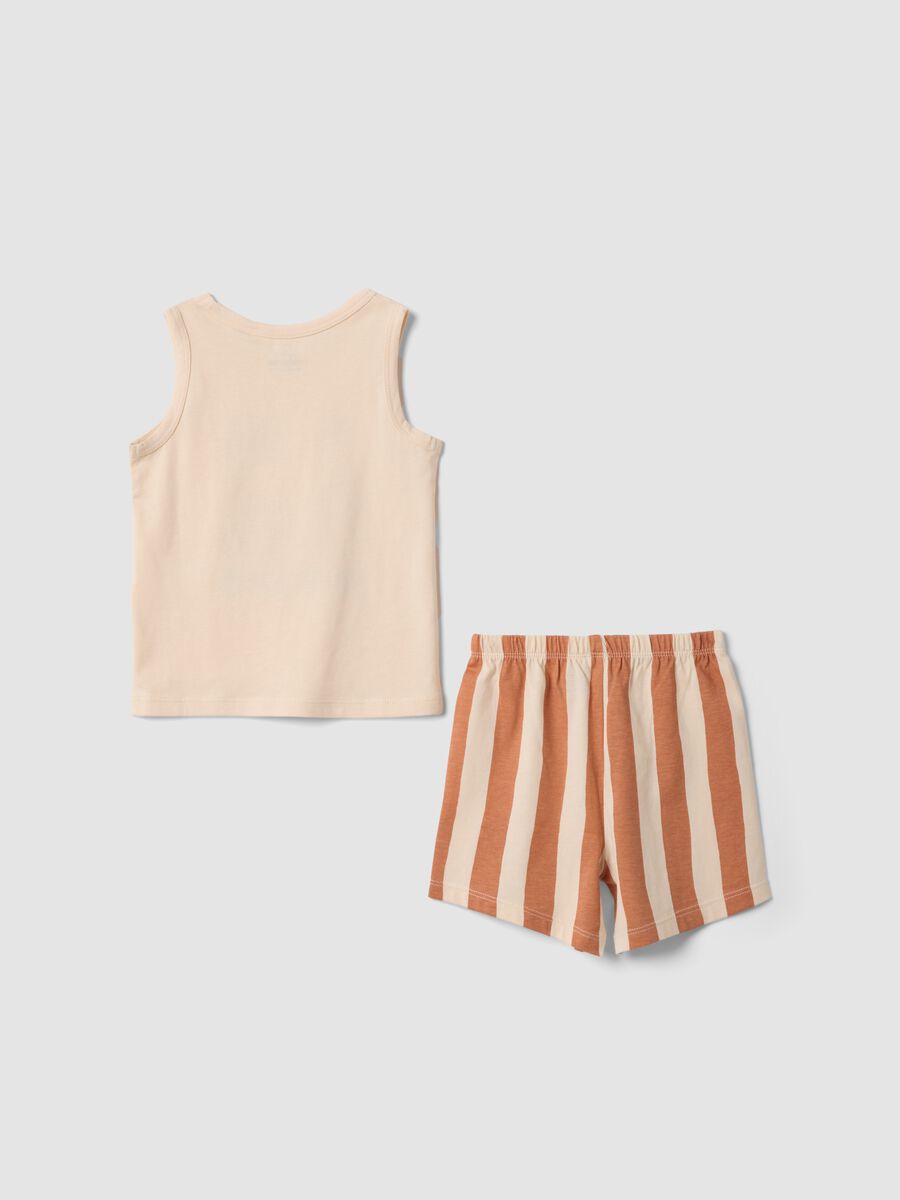 Beige organic cotton baby pyjama set with vest top and shorts_1