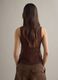 Brown regular fit cotton blend tank top with mesh texture_2