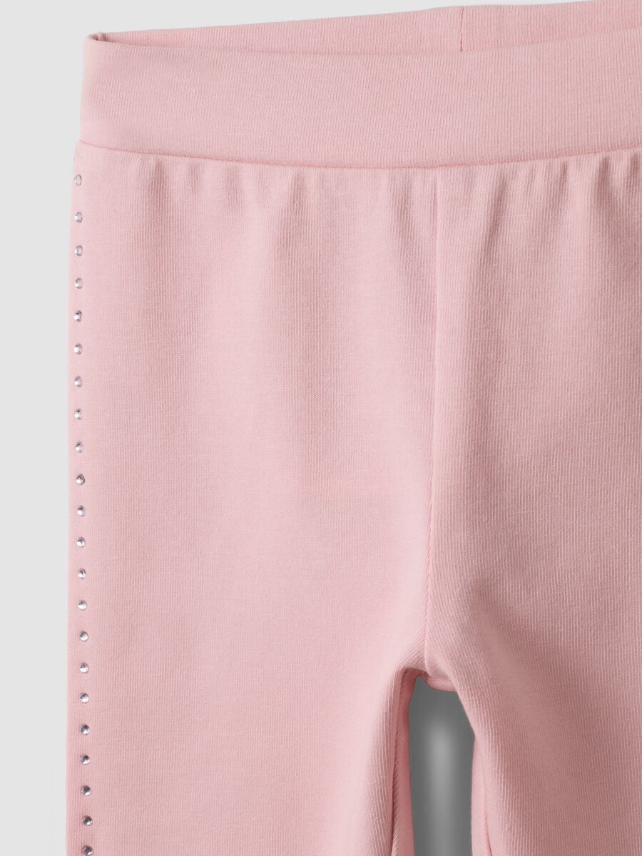 Pink stretch organic cotton leggings with rhinestones for baby girl_2