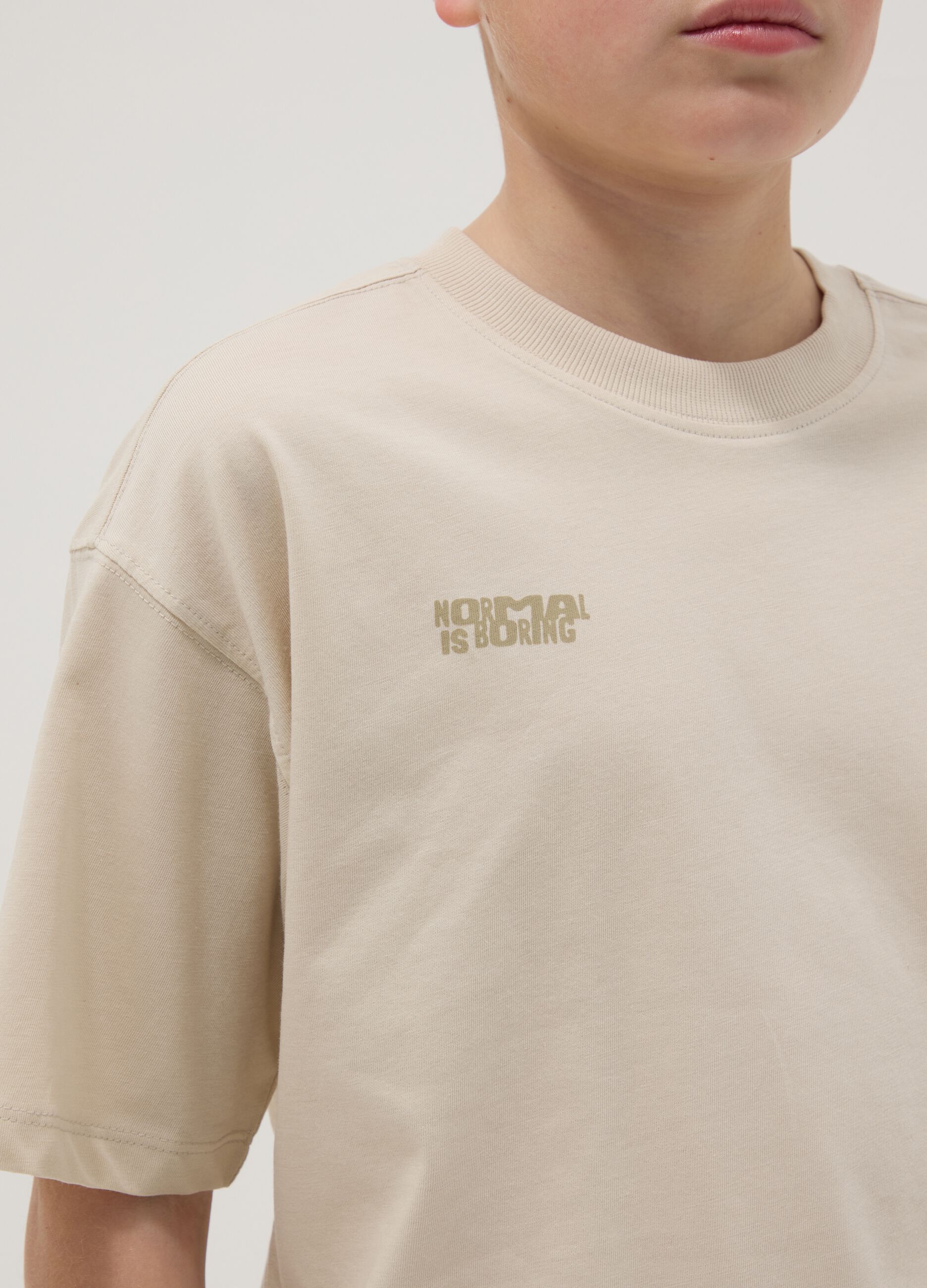 Beige oversized pure cotton T-shirt for boys