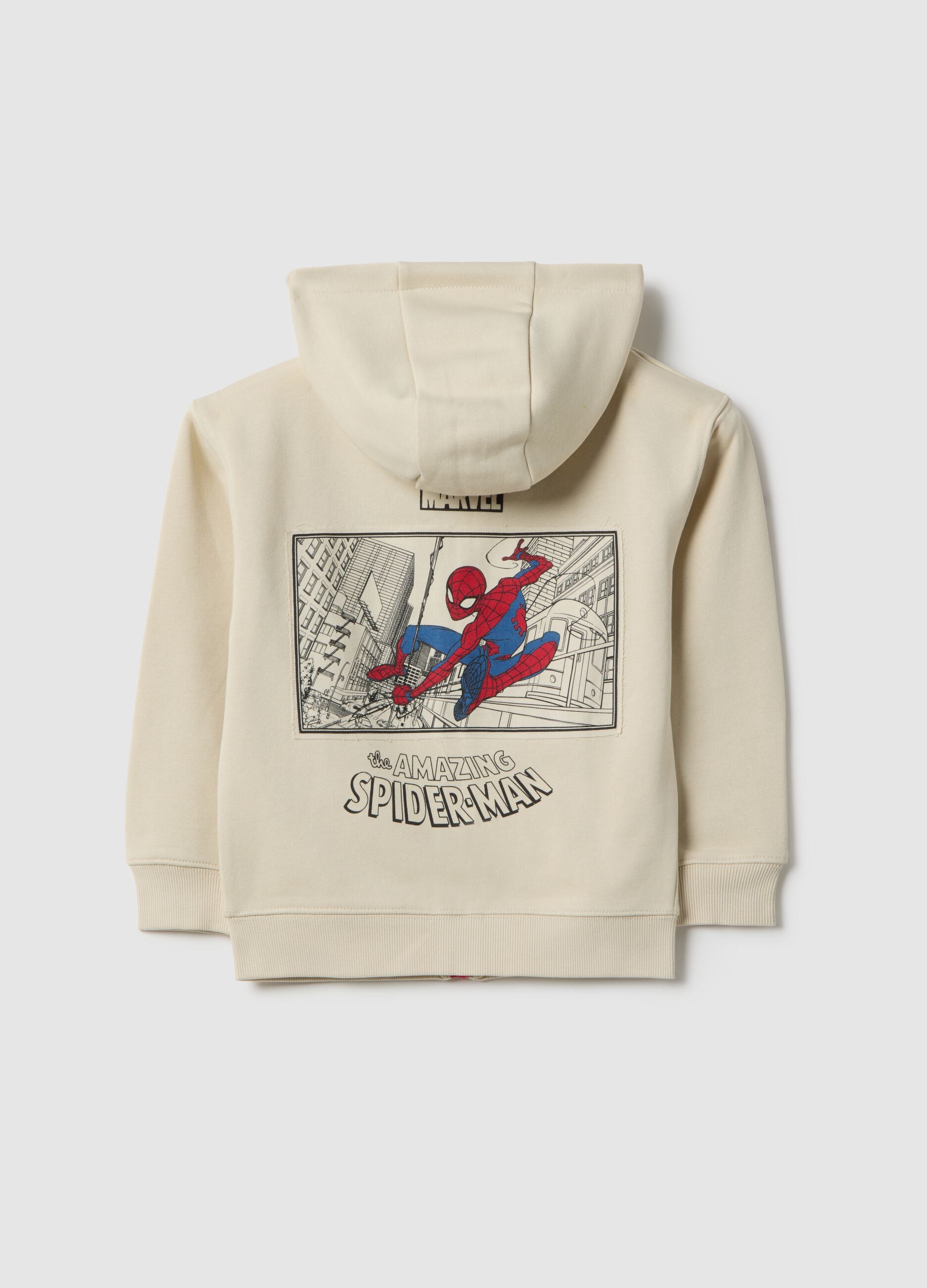 Boys' beige cotton blend sweatshirt with Spider-Man print