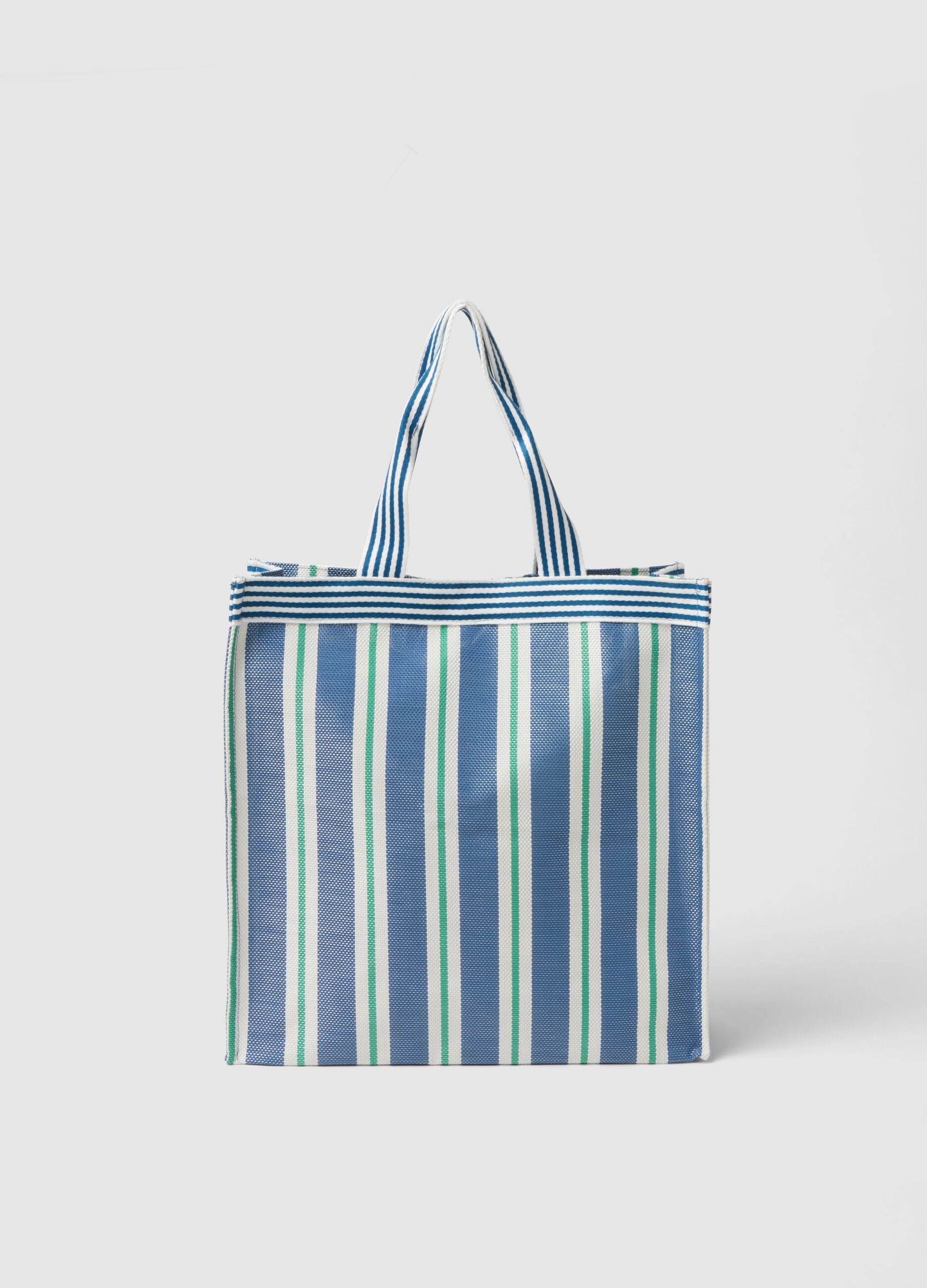 Multicolour striped shopper bag with embroidered inscription