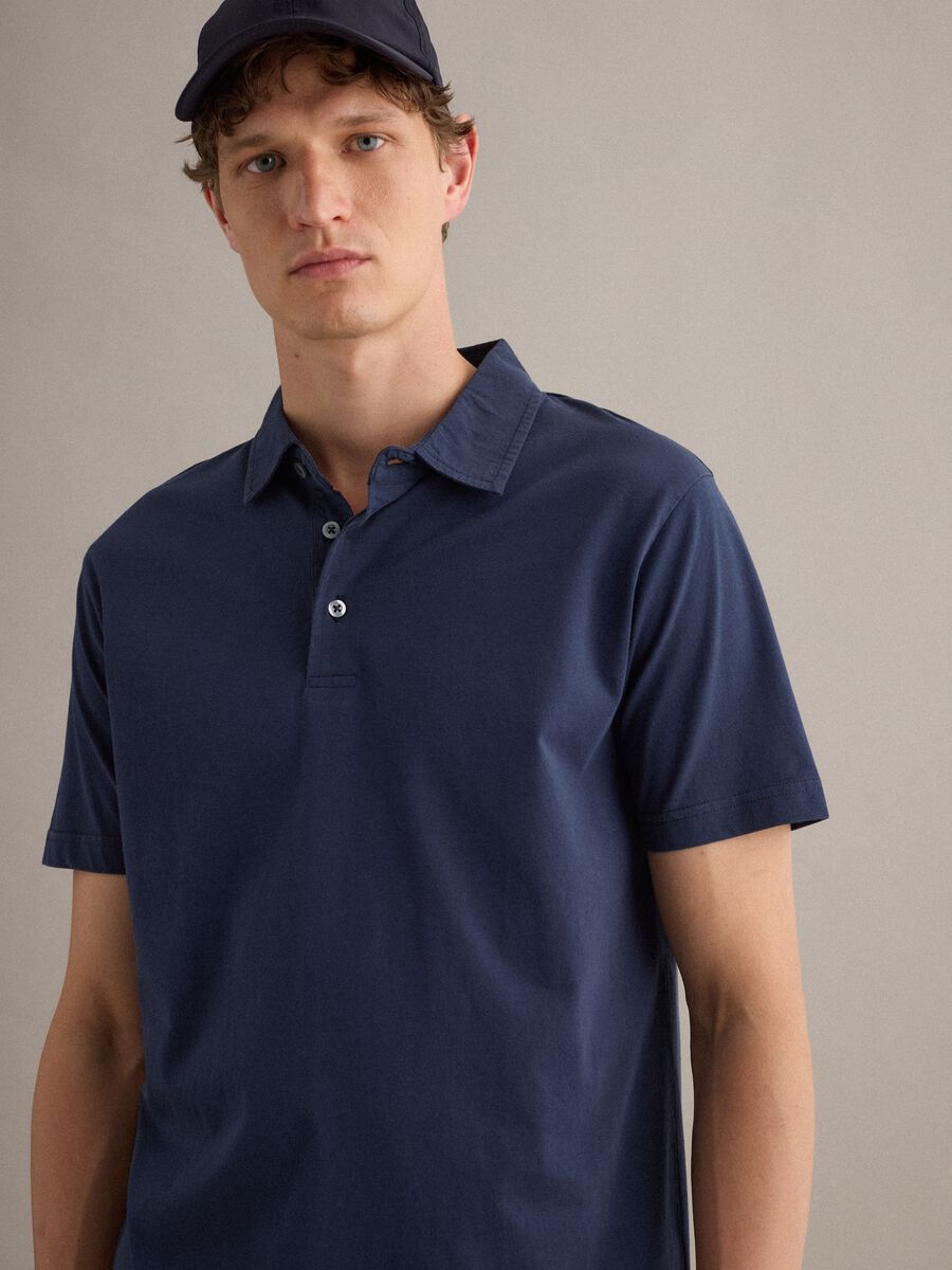 Blue short-sleeve pure cotton polo shirt, regular fit_2