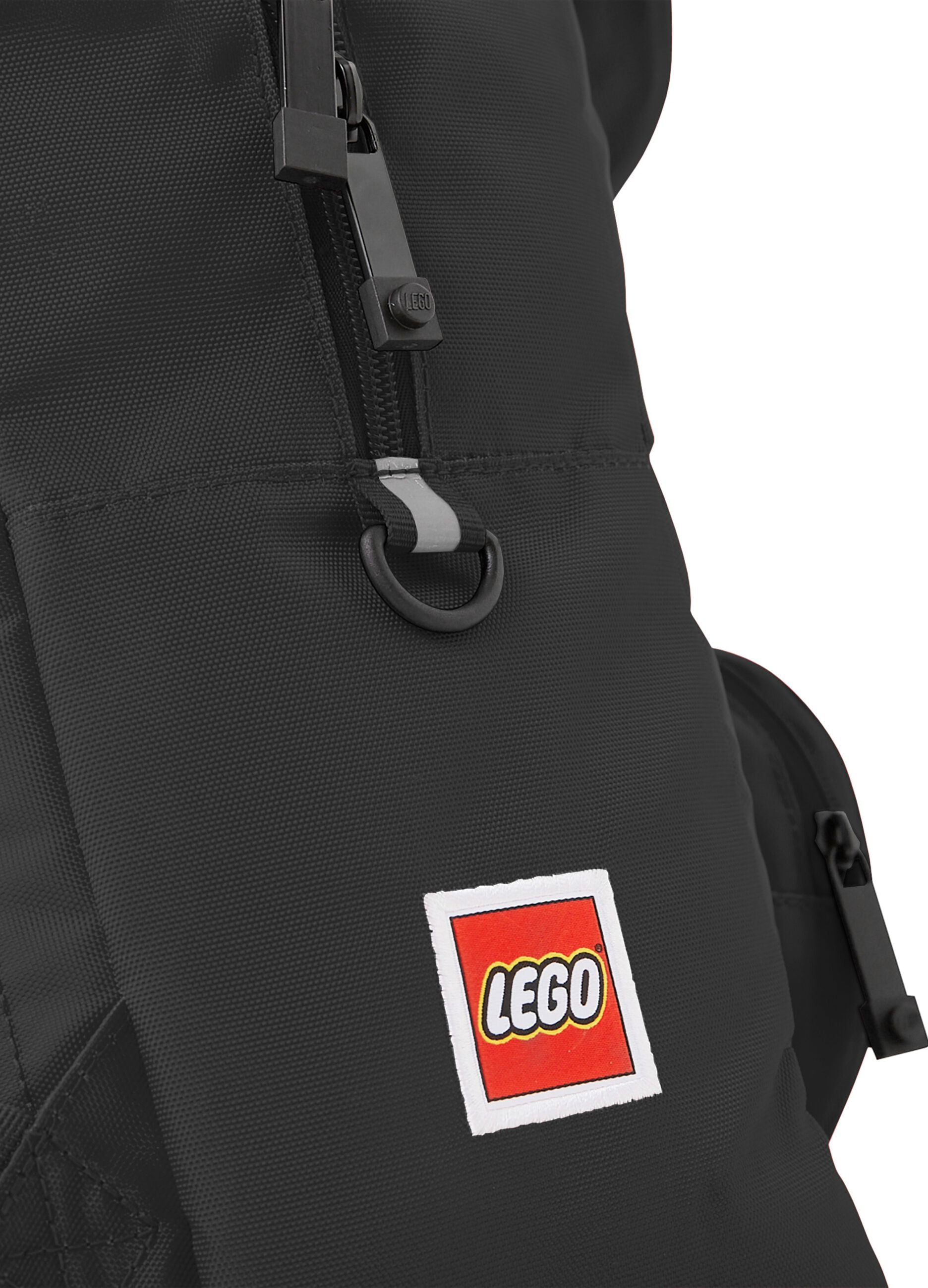 Black backpack with round front pockets