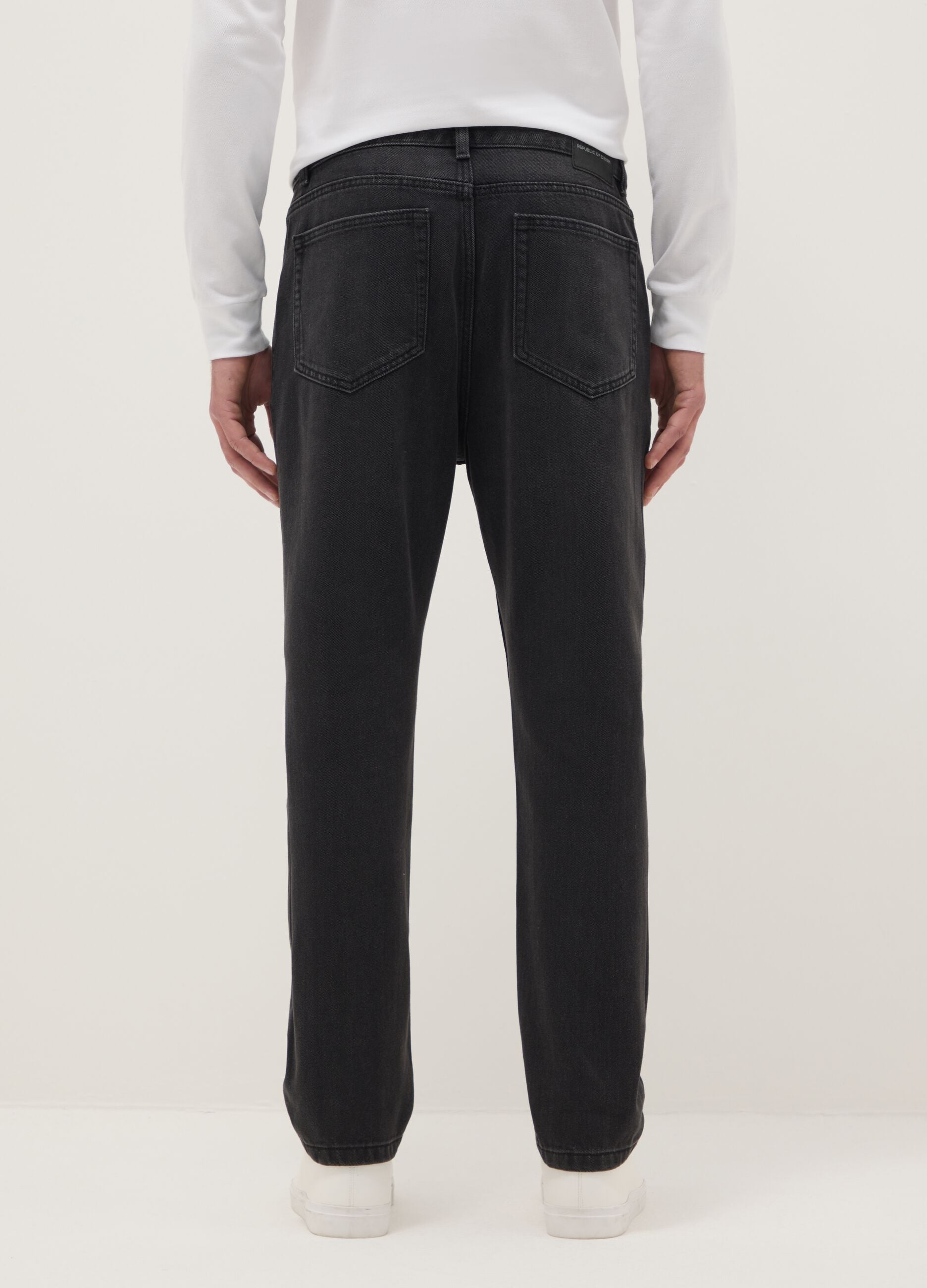 Black denim cotton blend carrot fit jeans