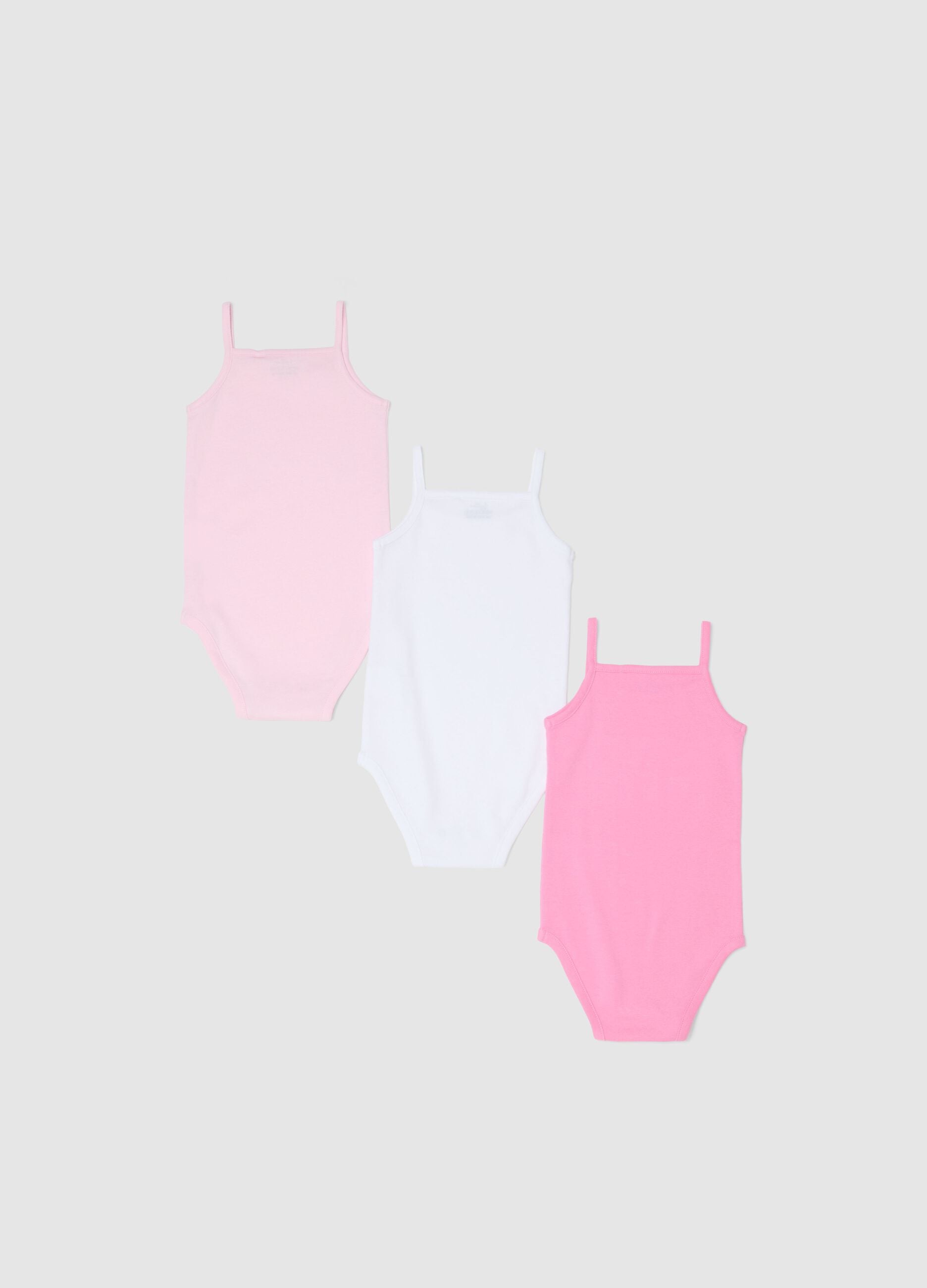 Newborn Girl's Multicolour Pure Cotton Bodysuit Trio with Thin Straps