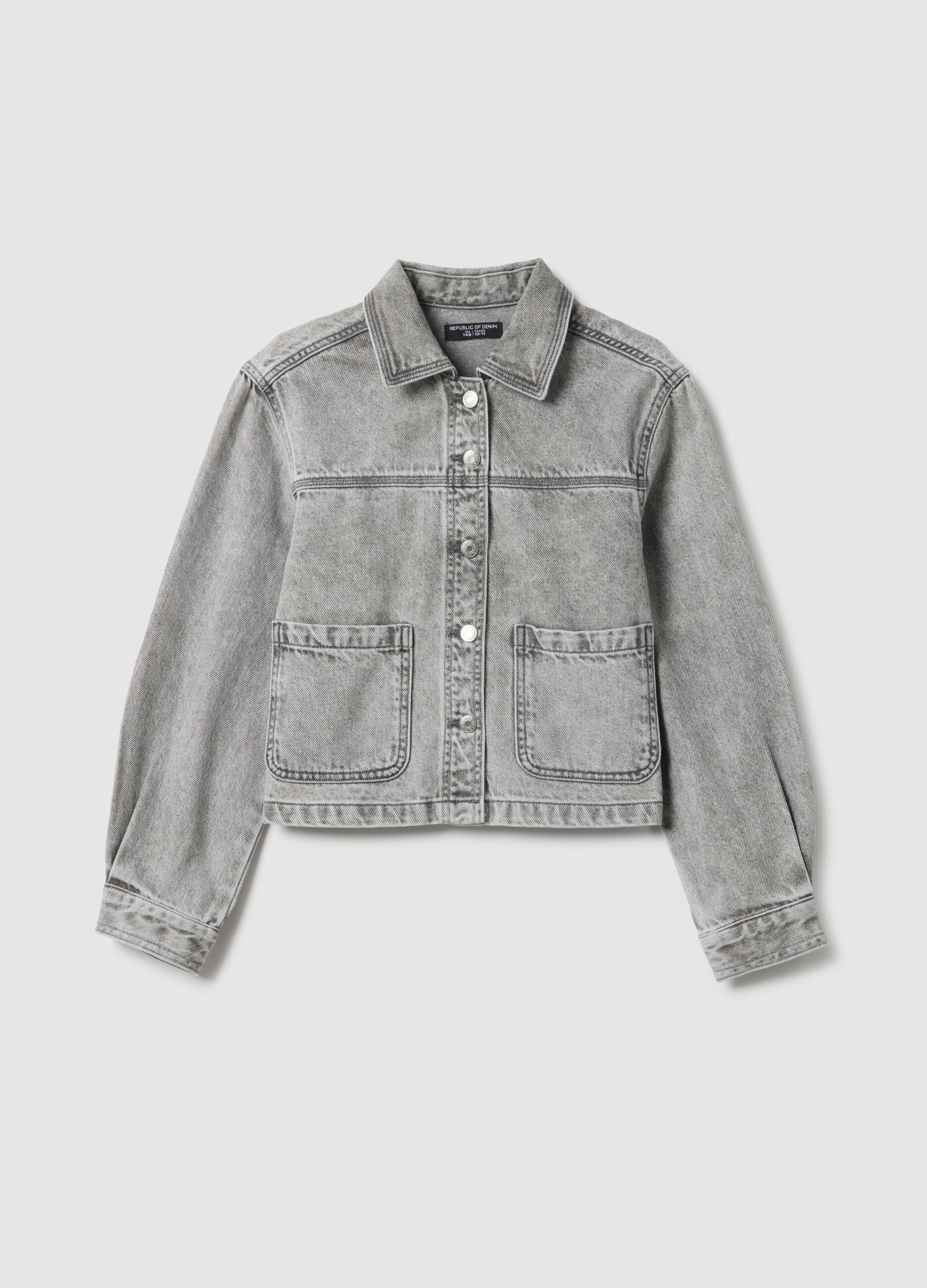 Girls' Grey Pure Cotton Shirt Regular Fit