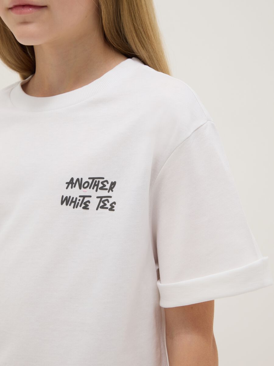 Girls' white pure cotton overfit T-shirt with lettering_2