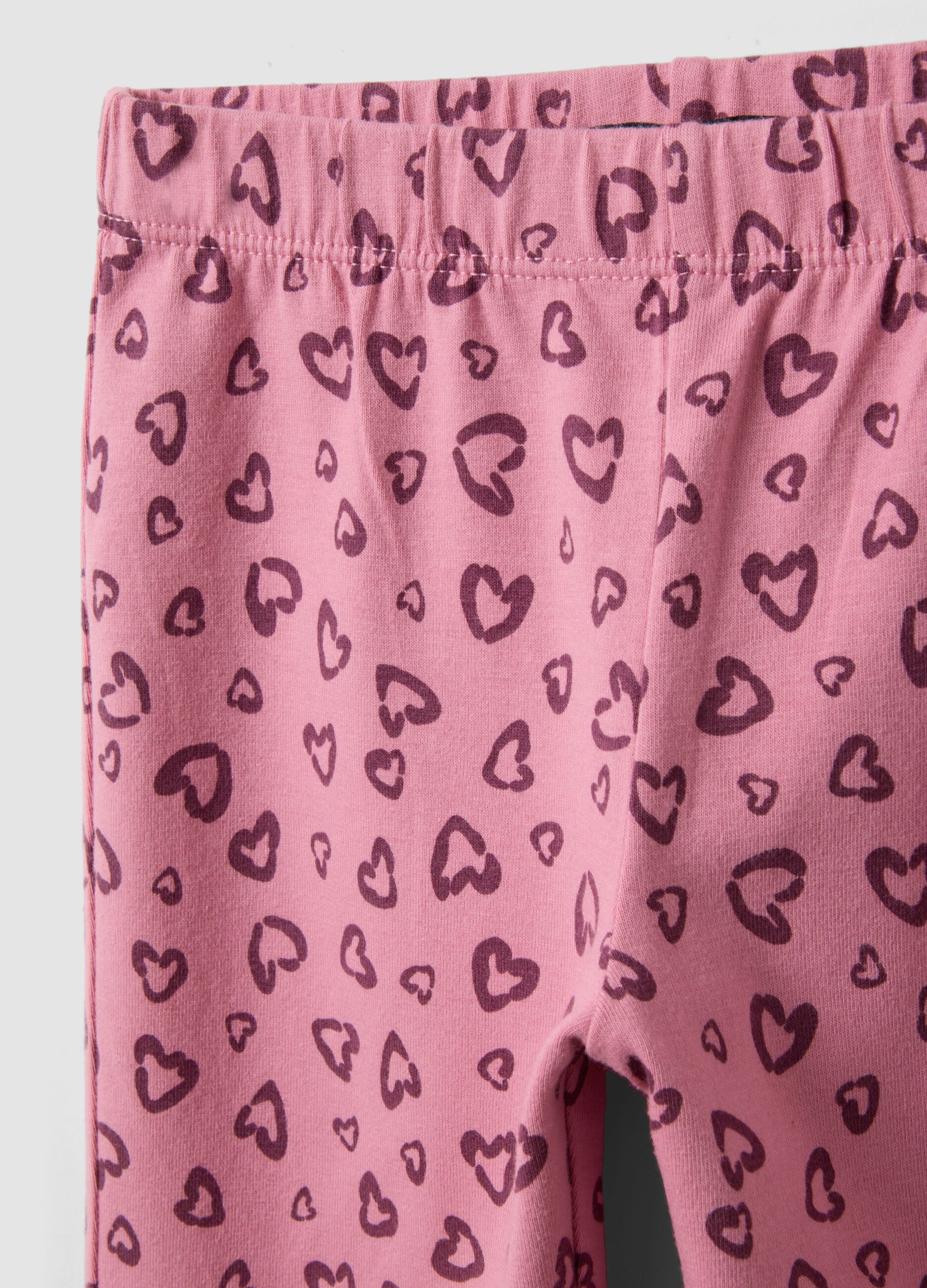 Girls&rsquo; pink organic cotton skinny leggings with heart print