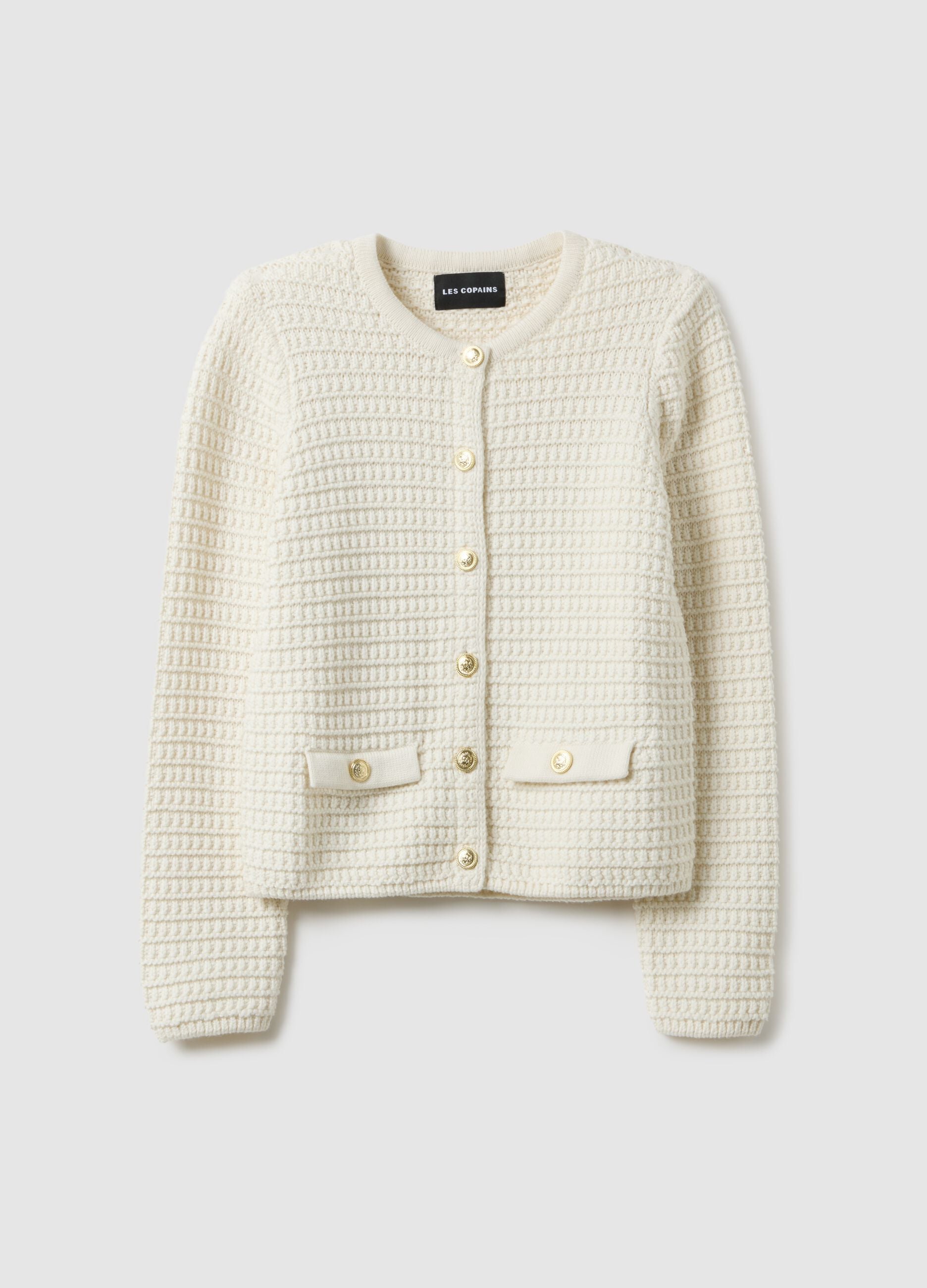 White pure cotton regular fit cardigan with buttons and pockets