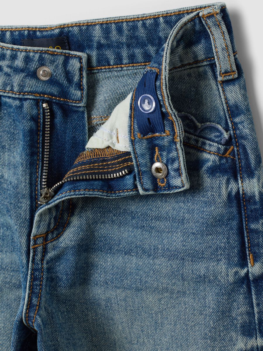 Blue pure cotton straight-fit jeans with belt loops for girls_6