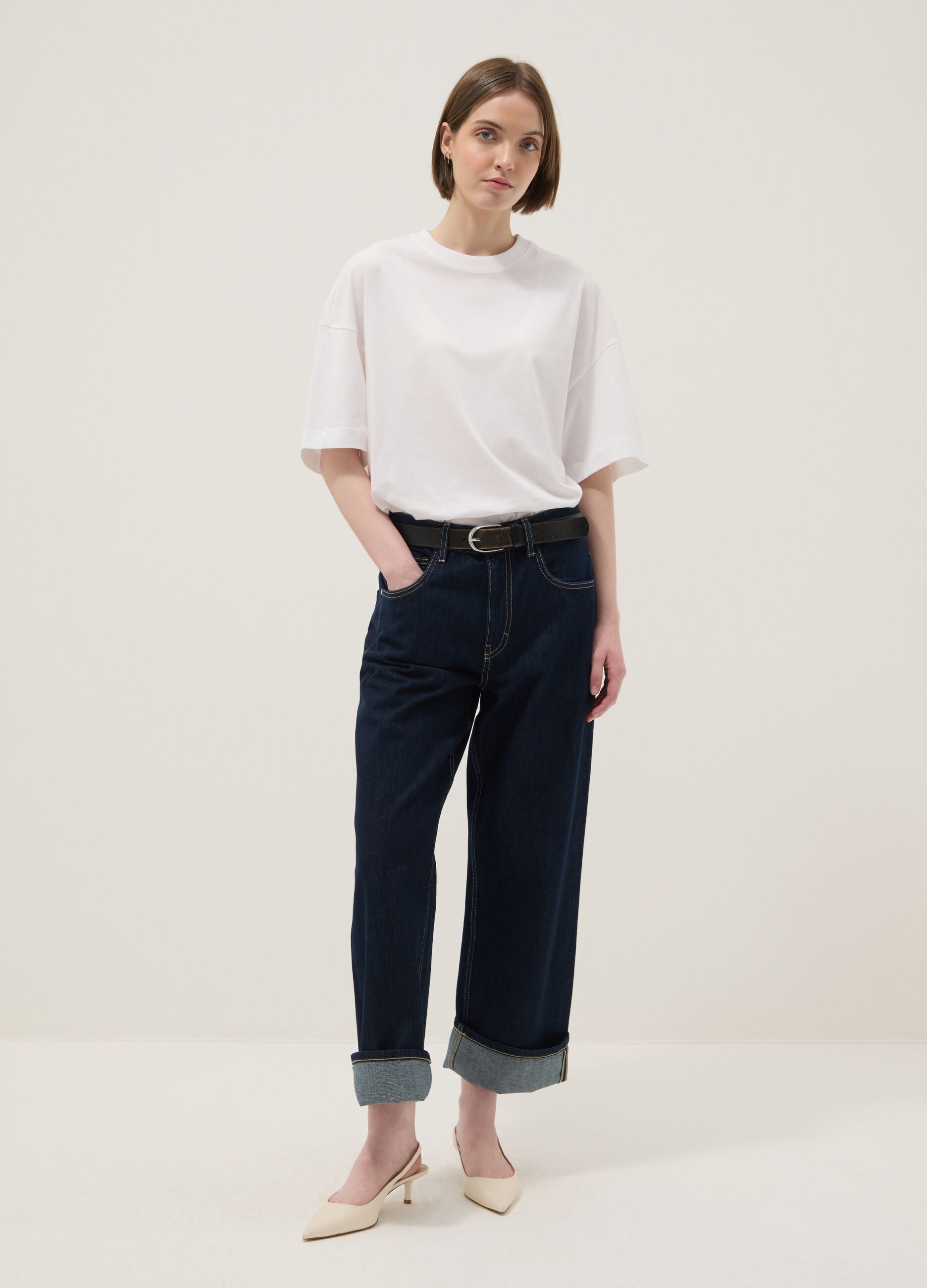 White Pure Cotton Short Sleeve Oversize Fit T-shirt