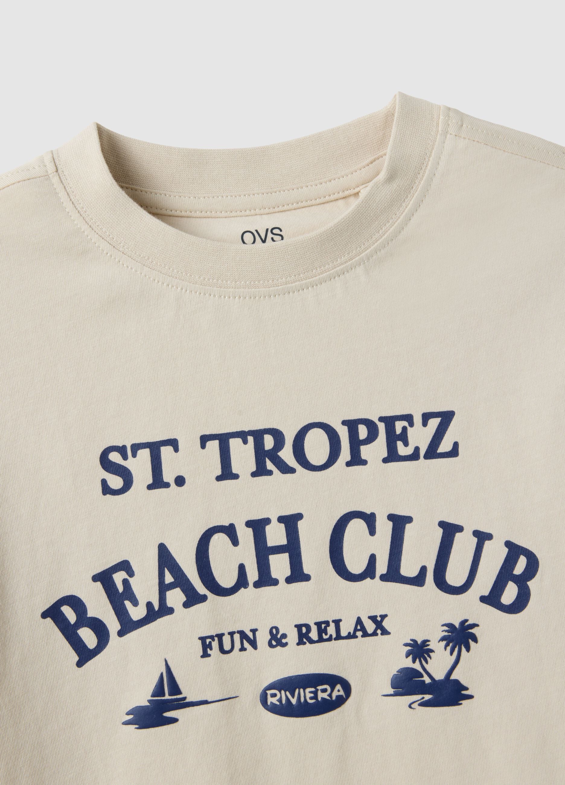 Children's oversized fit beige pure cotton T-shirt with print