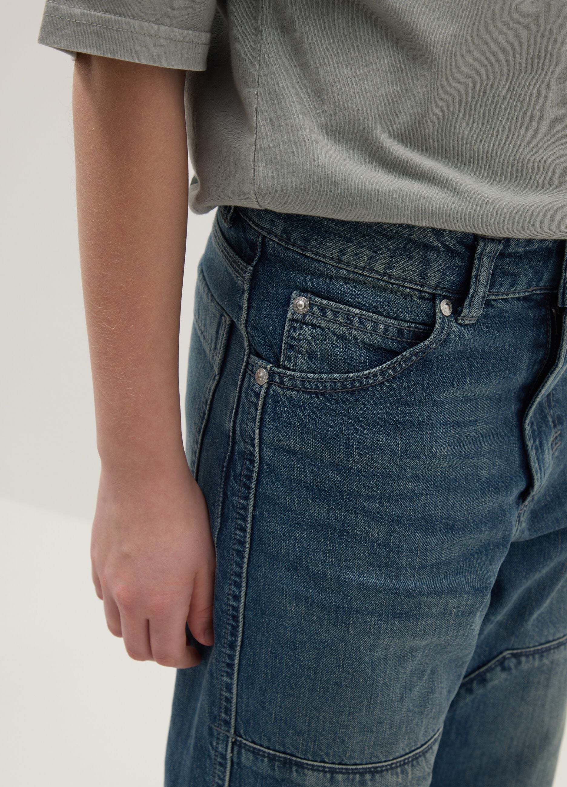 Boys' pure cotton denim carrot fit cargo jeans