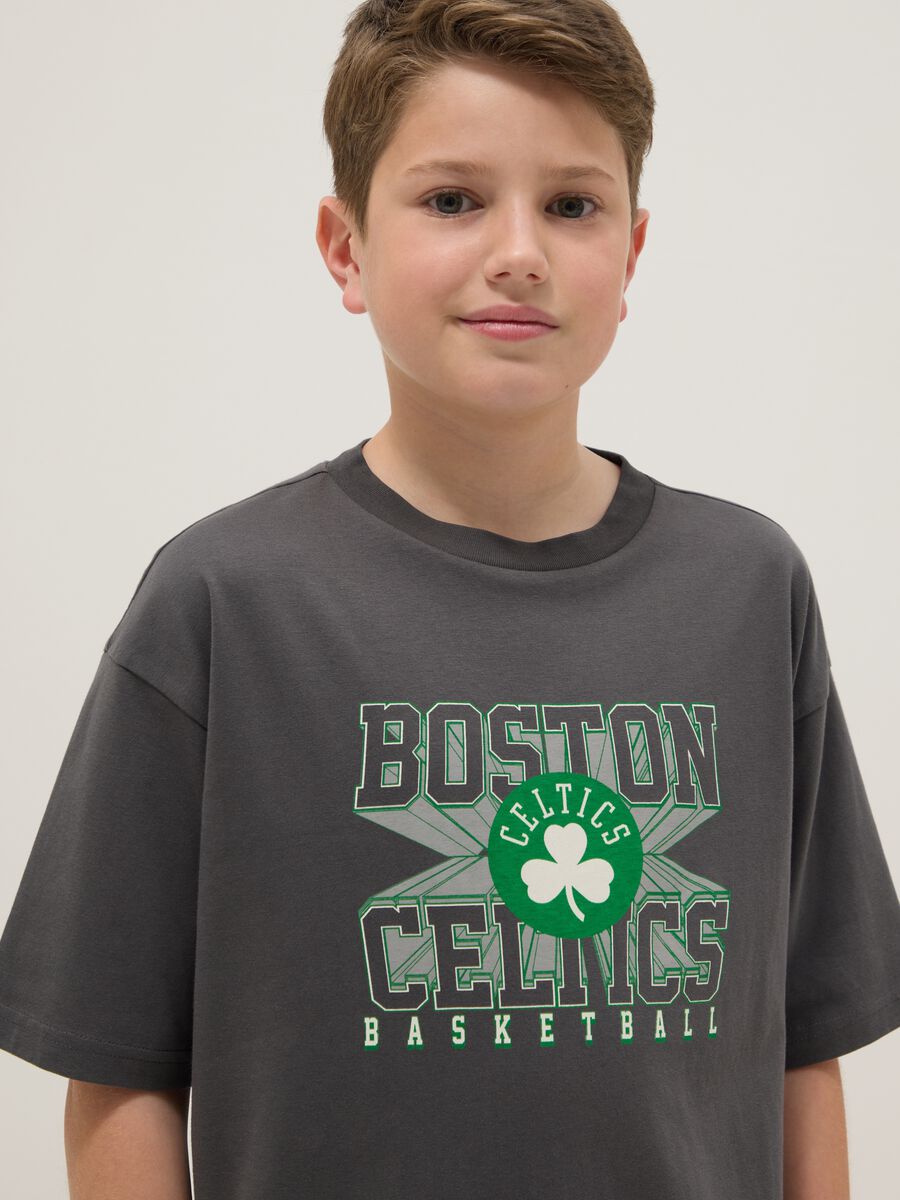 Grey pure cotton oversized fit Boston Celtics kids' t-shirt_2