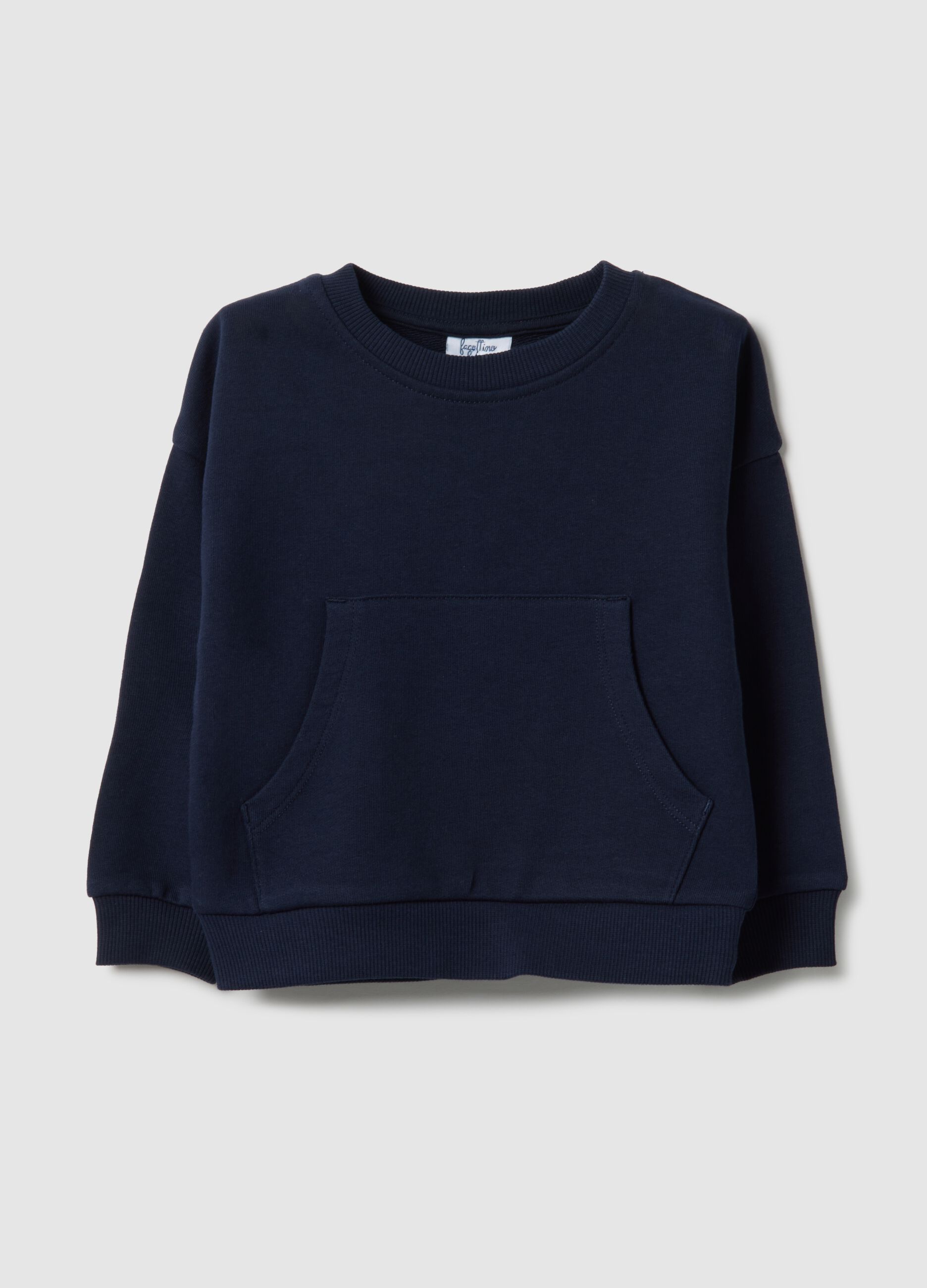 Blue pure cotton sweatshirt for baby, regular fit with pocket