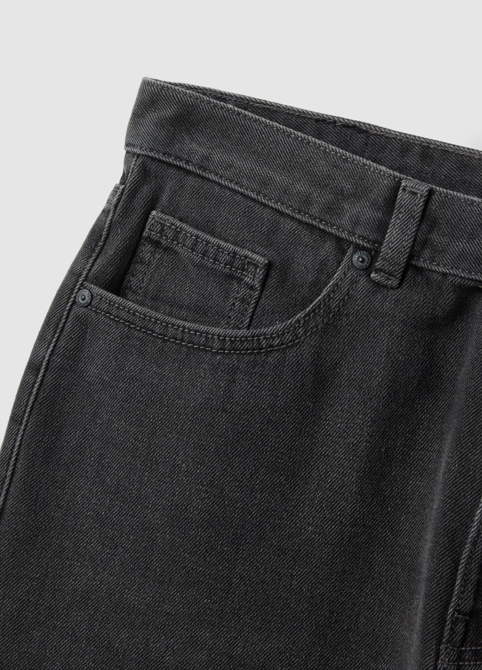 Black Cotton Blend Regular Tapered Jeans