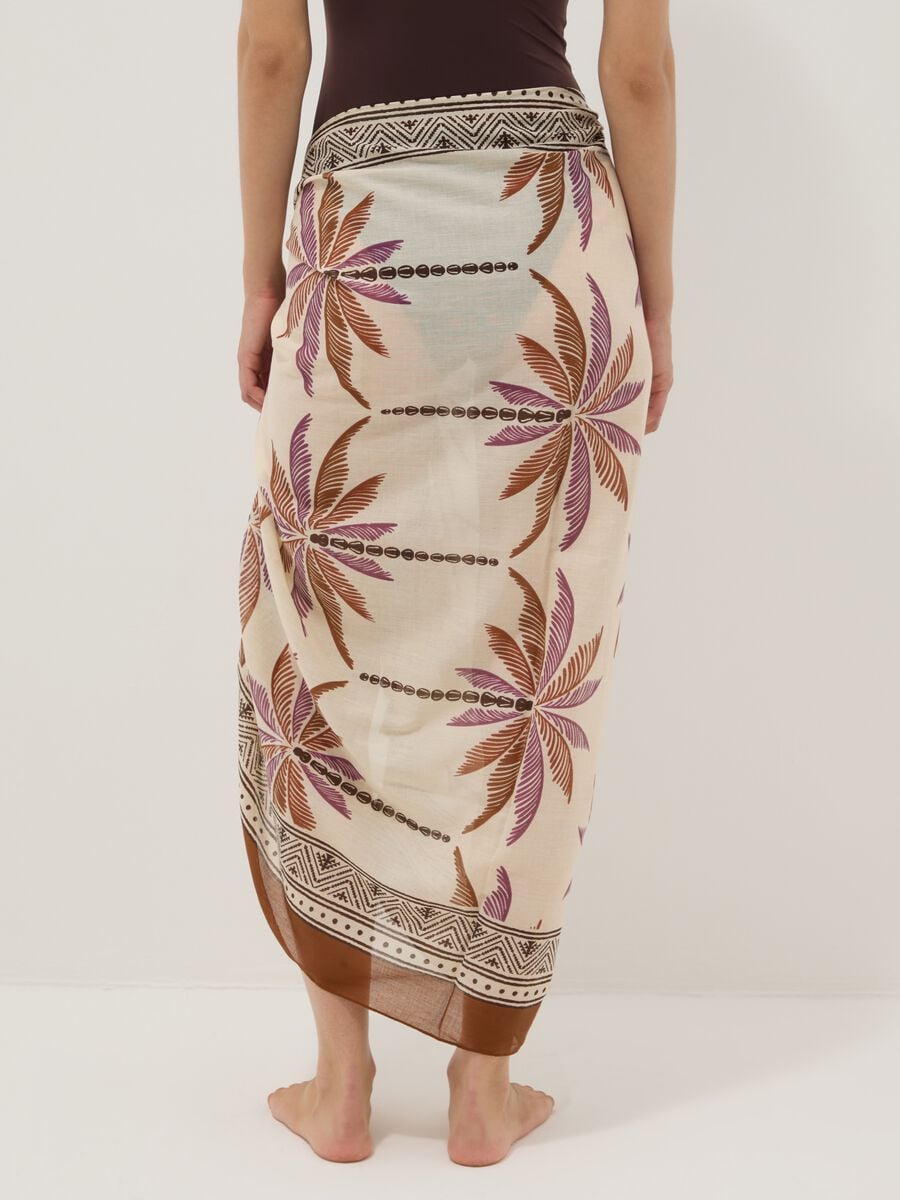 Brown pure cotton pareo with tropical print_4
