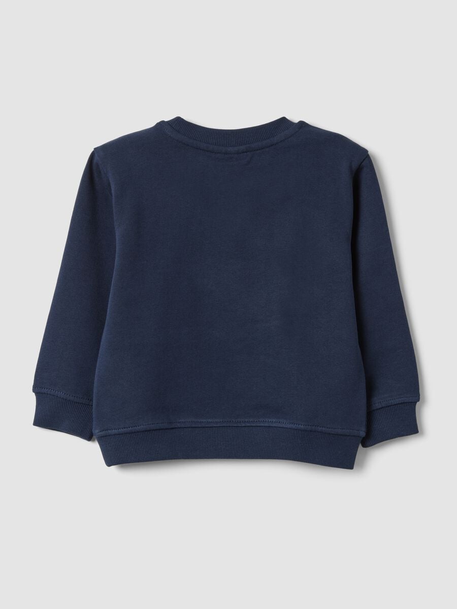 Felpa blu in puro cotone con girocollo e stampa per bimbo regular fit_1