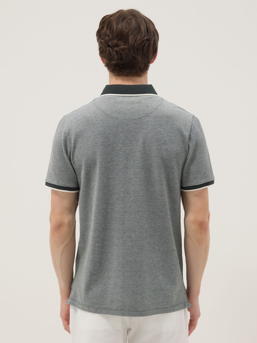 Grey pure cotton polo shirt with classic collar_2