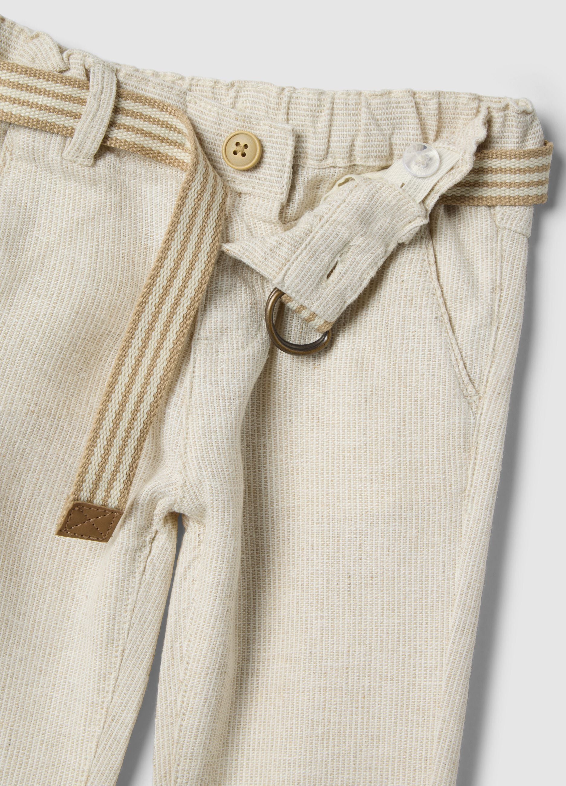 Children's beige regular fit linen-viscose blend trousers