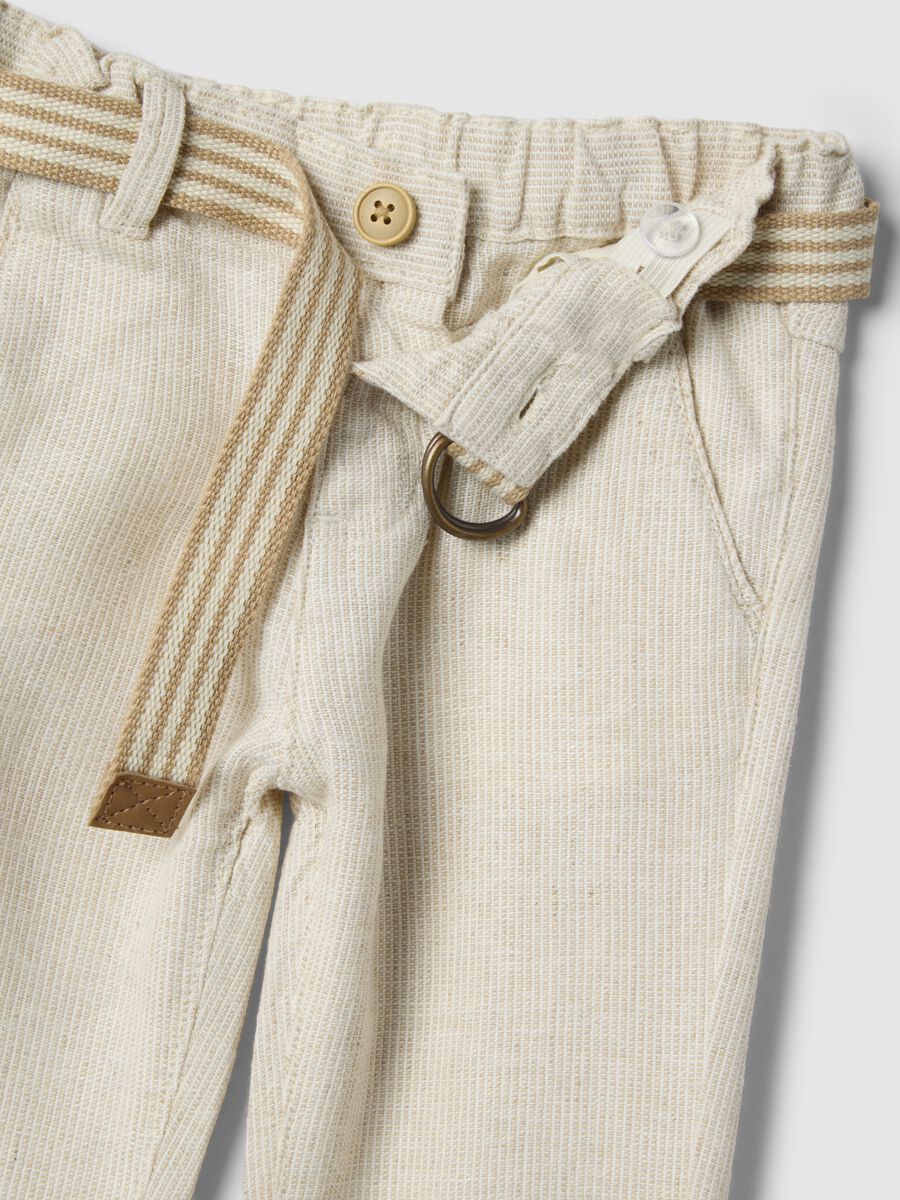 Children's beige regular fit linen-viscose blend trousers_2