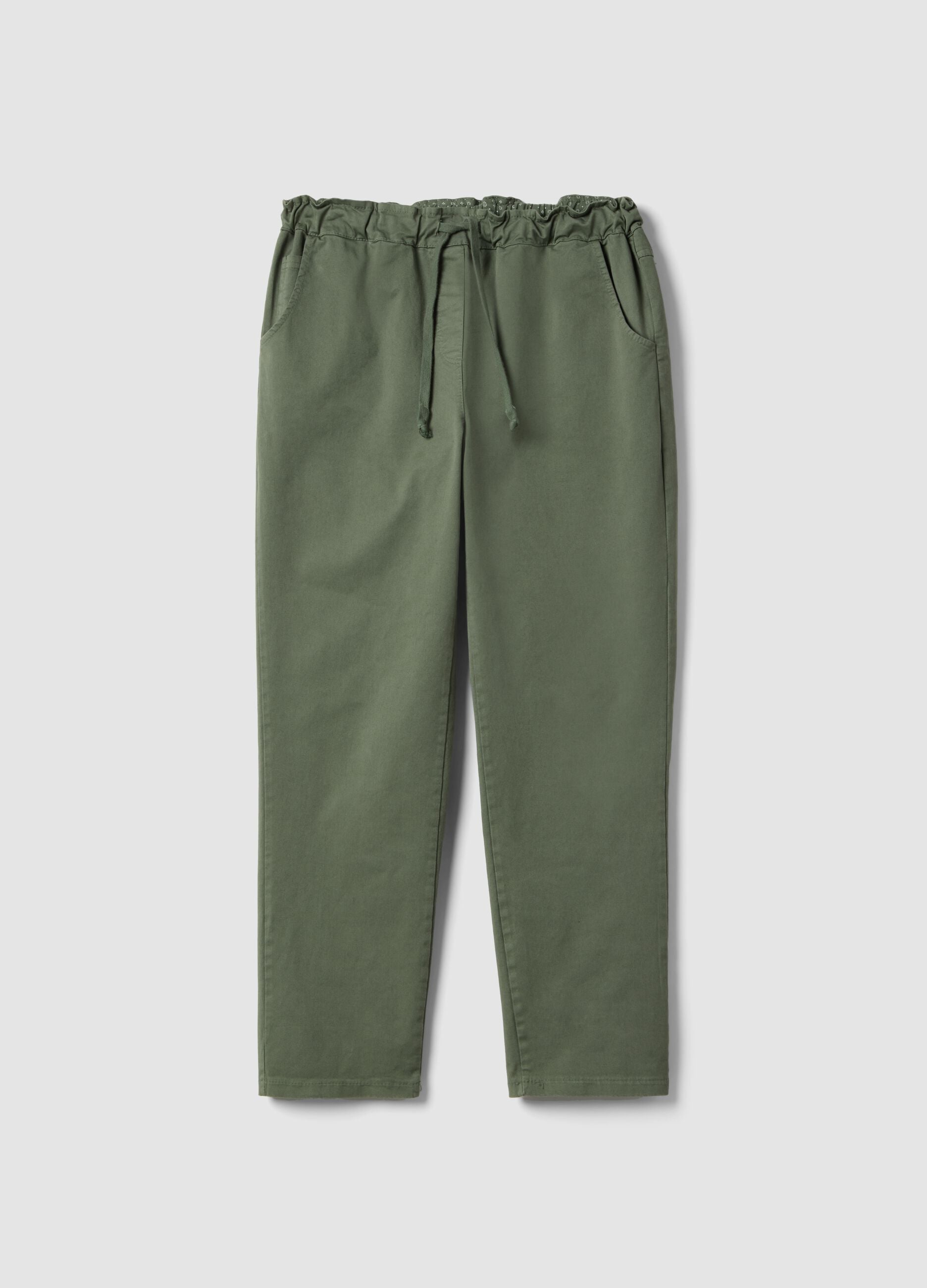 Green Stretch Cotton Trousers Regular Fit